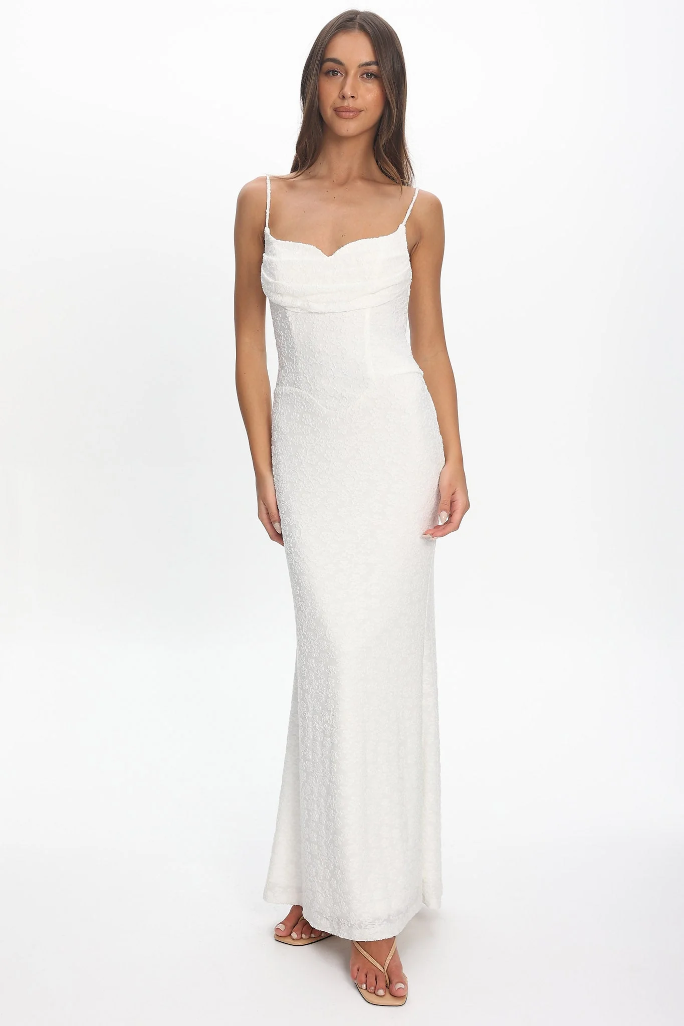 Kianah Pleat Bust Textured Maxi Dress Ivory