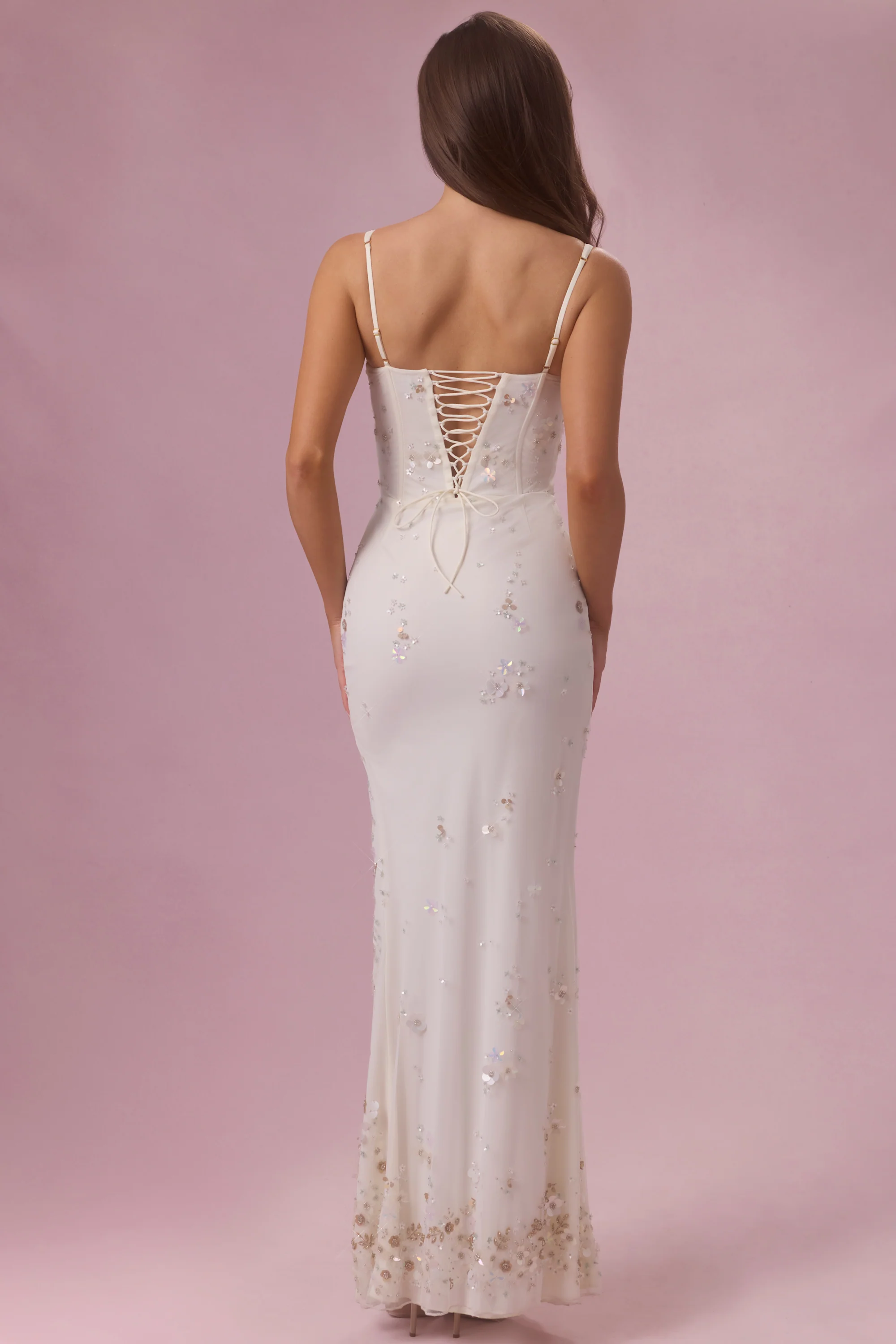 Embellished Corset Maxi Dress in Ivory