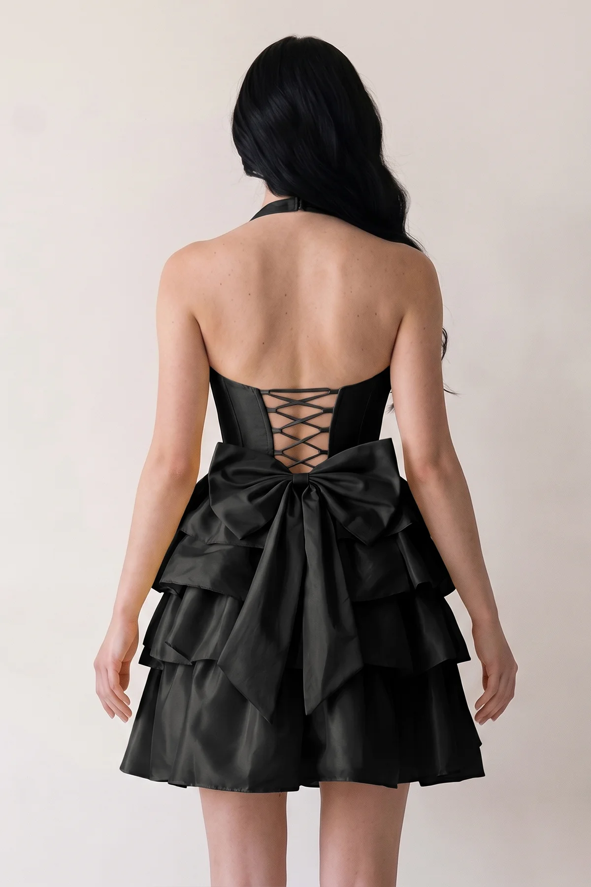 Yellow - Halter A Line Ruffles Satin Homecoming Dress With Bow