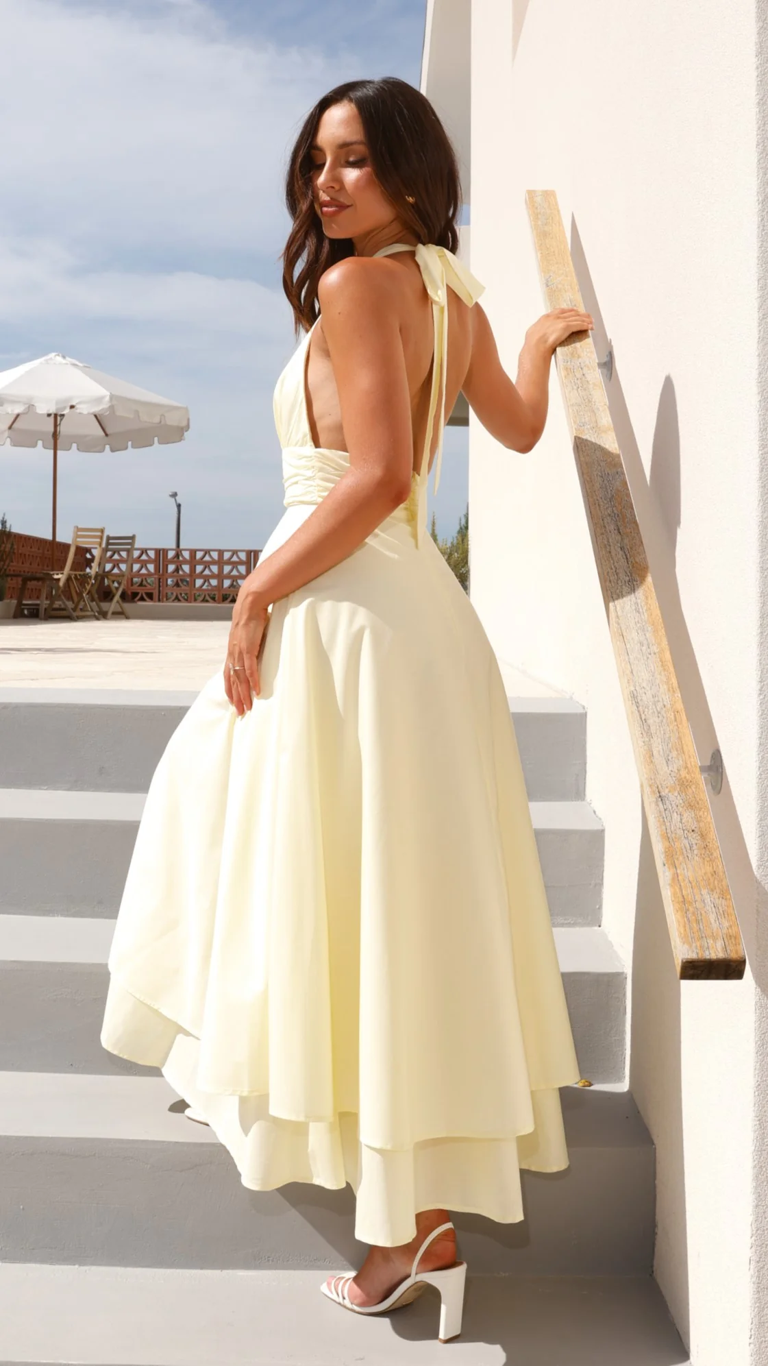 Kathy Halter Neck Maxi Dress - Lemon - luluinthesky
