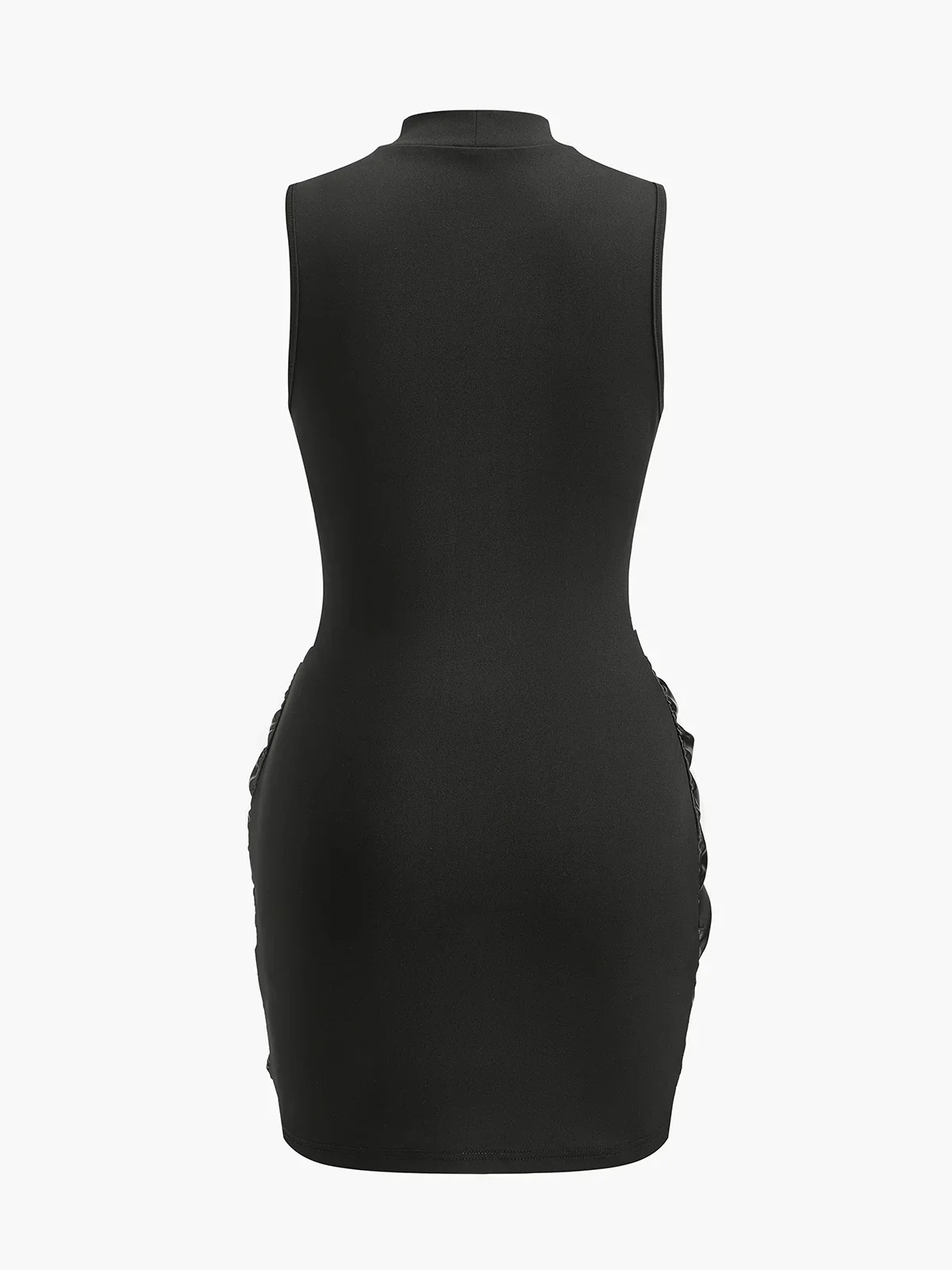 Stand Collar Faux Leather Ruched Panel Dress - luluinthesky