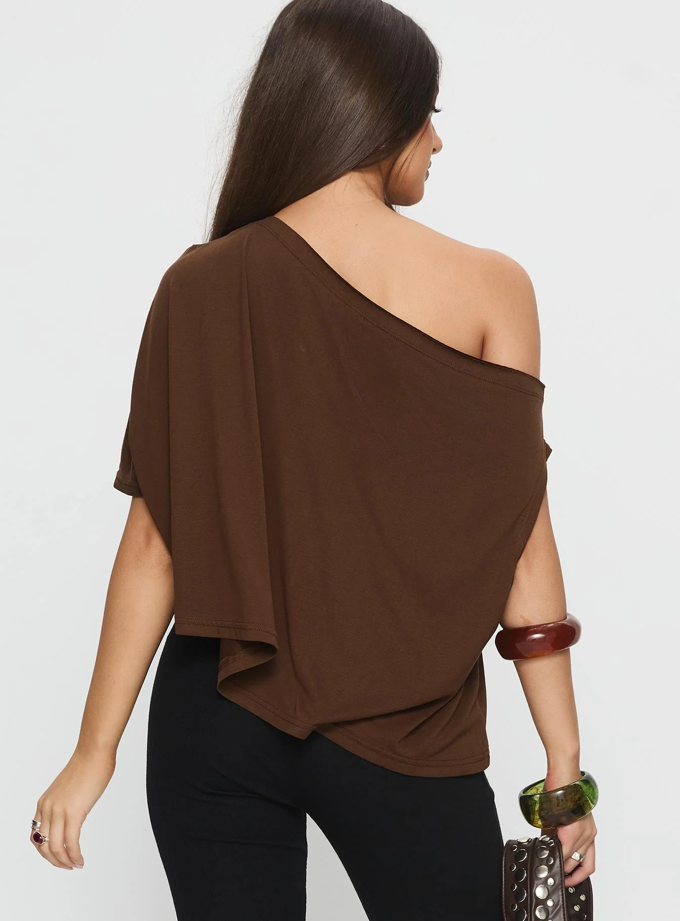 Passerby Asymmetrical Off Shoulder Top Brown