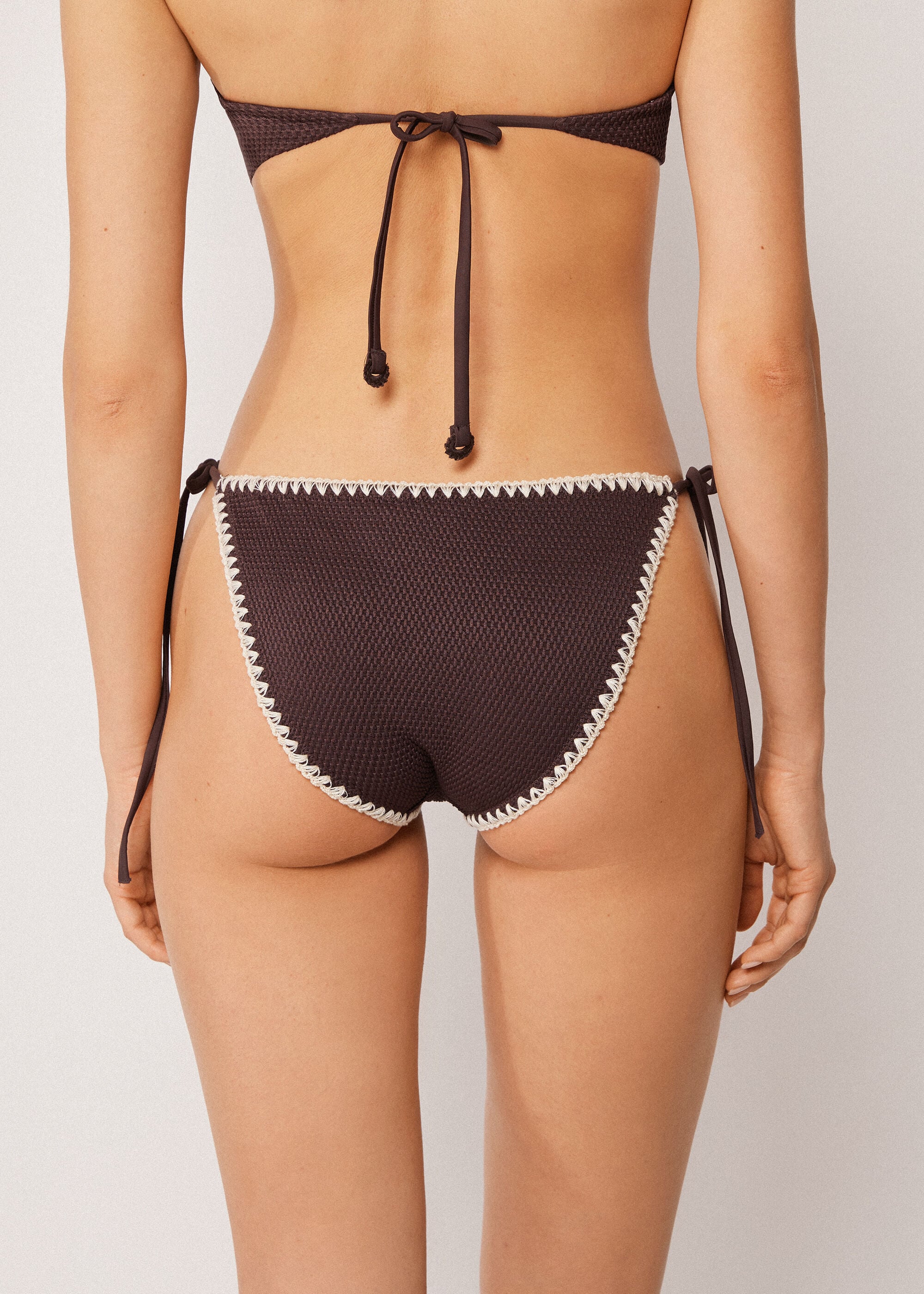 String Swimsuit Bottom Bicolor Embroidery