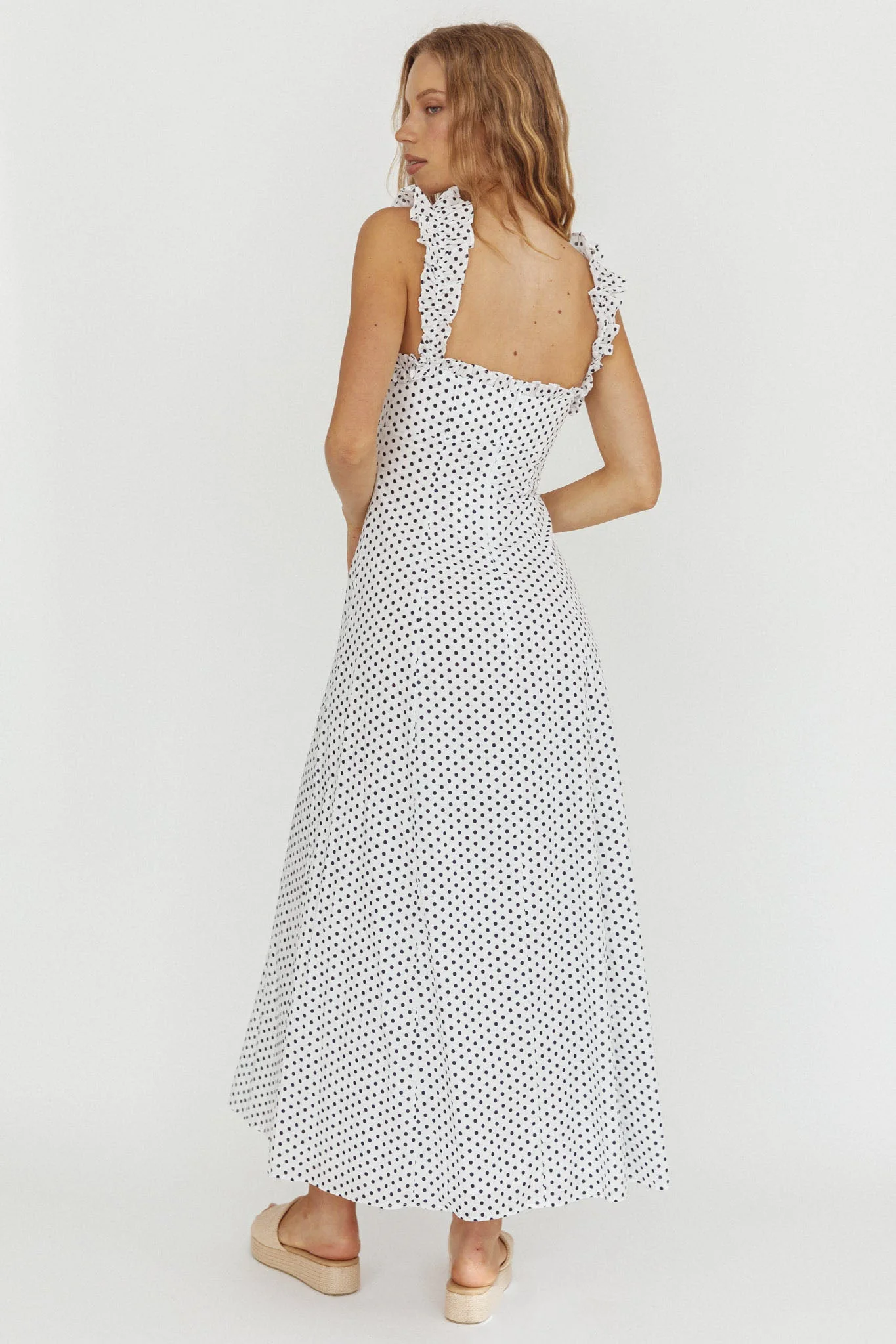Warrior Sun Frill Strap Maxi Dress Navy Spot