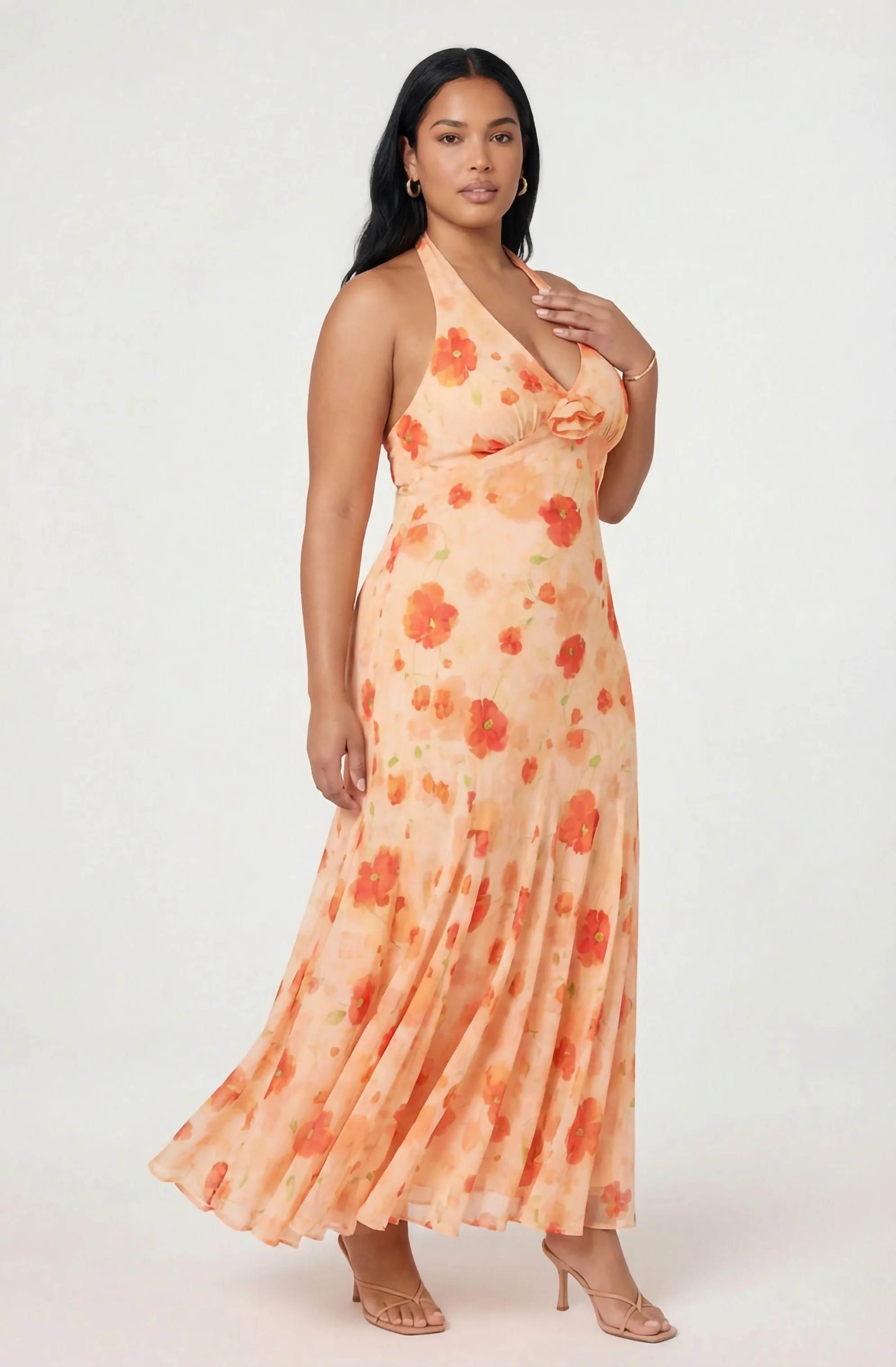 Yasmeen Floral Halter Godet Maxi Dress