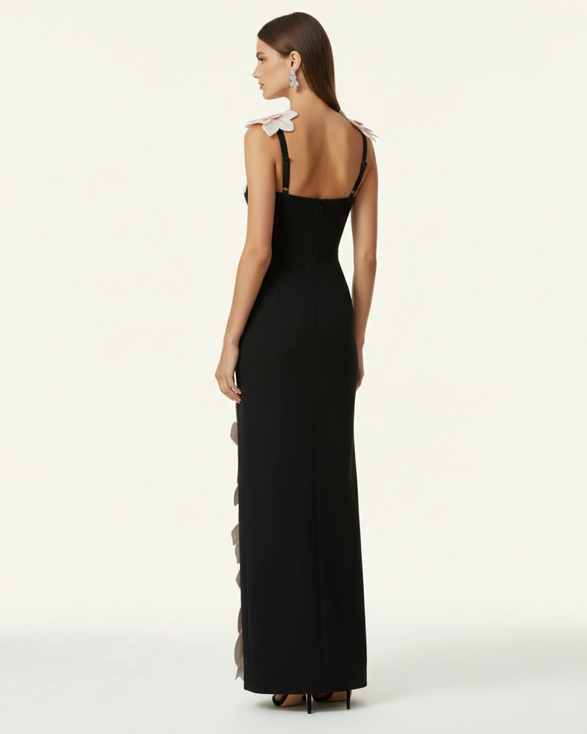 Flower Embroidered Dress - Black/Pink