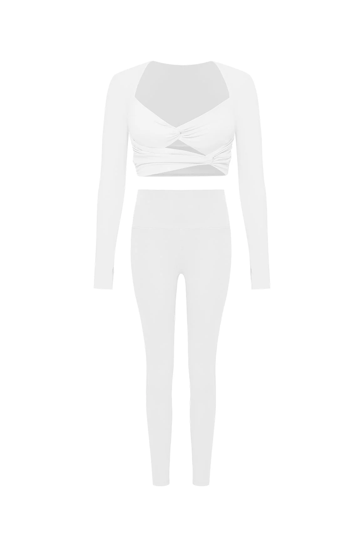 Knotty Chic Ruched Long Sleeve Crop Top & High-waist Training Legging