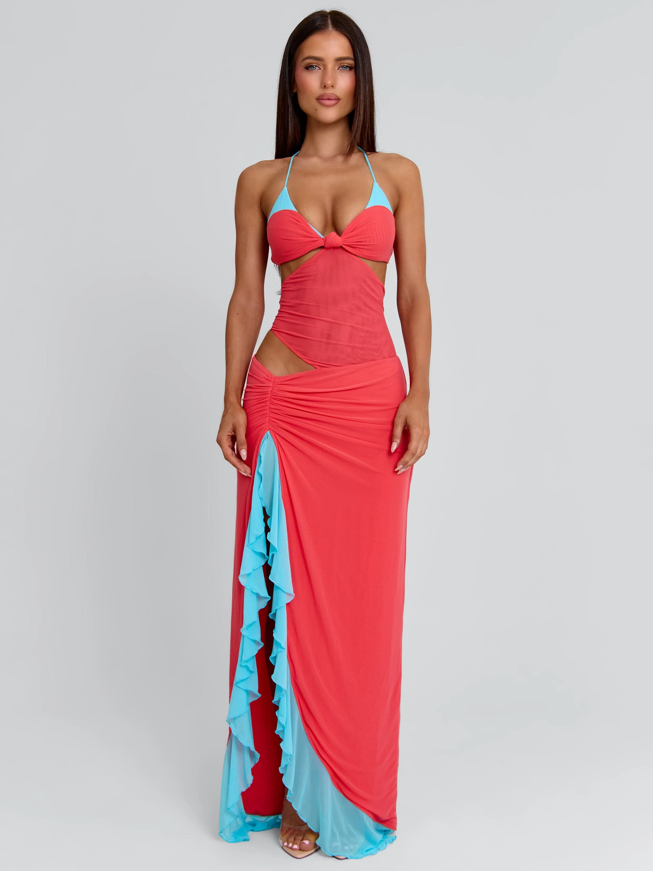 MIRANDA MAXI DRESS CORAL AND BLUE