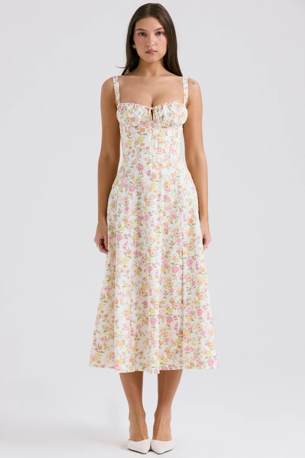 Ivory Meadow Print Cotton Bustier Sundress