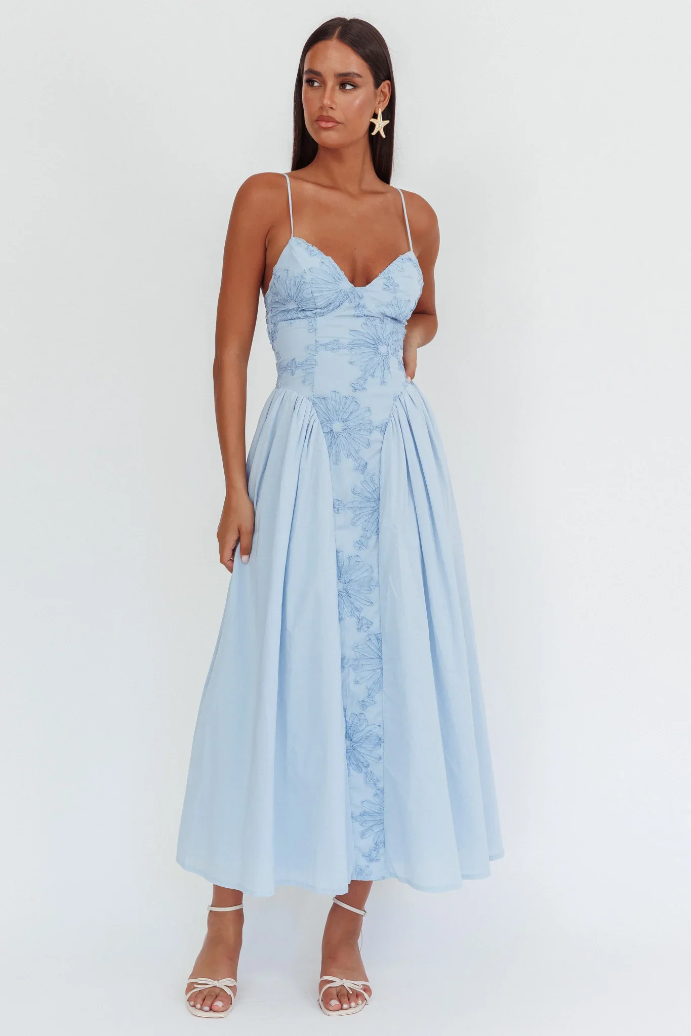Serifine Floral Embellished Maxi Dress Blue