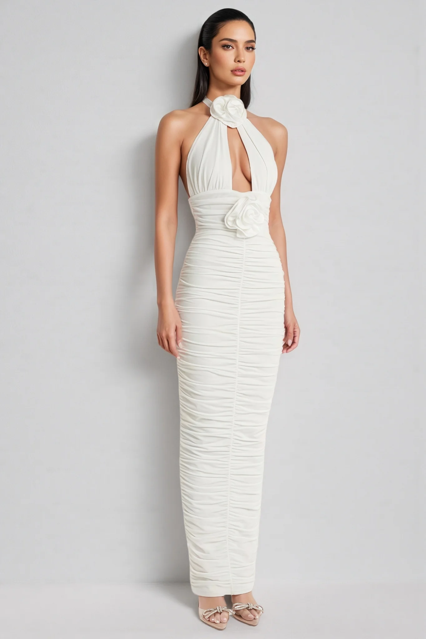 Wooh 3D Floral Neck Maxi Dress