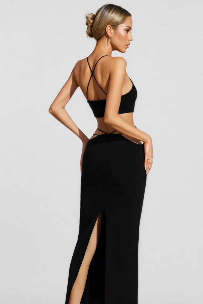 Belle Black Bandage Slip Maxi Dress