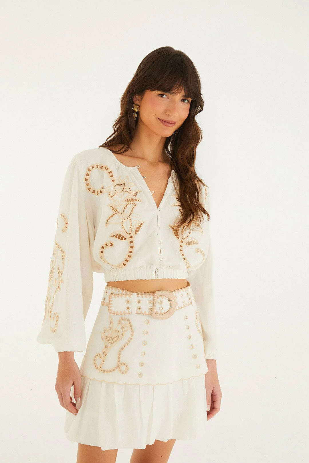 FARM Rio Sand Richelieu Belted Mini Skirt