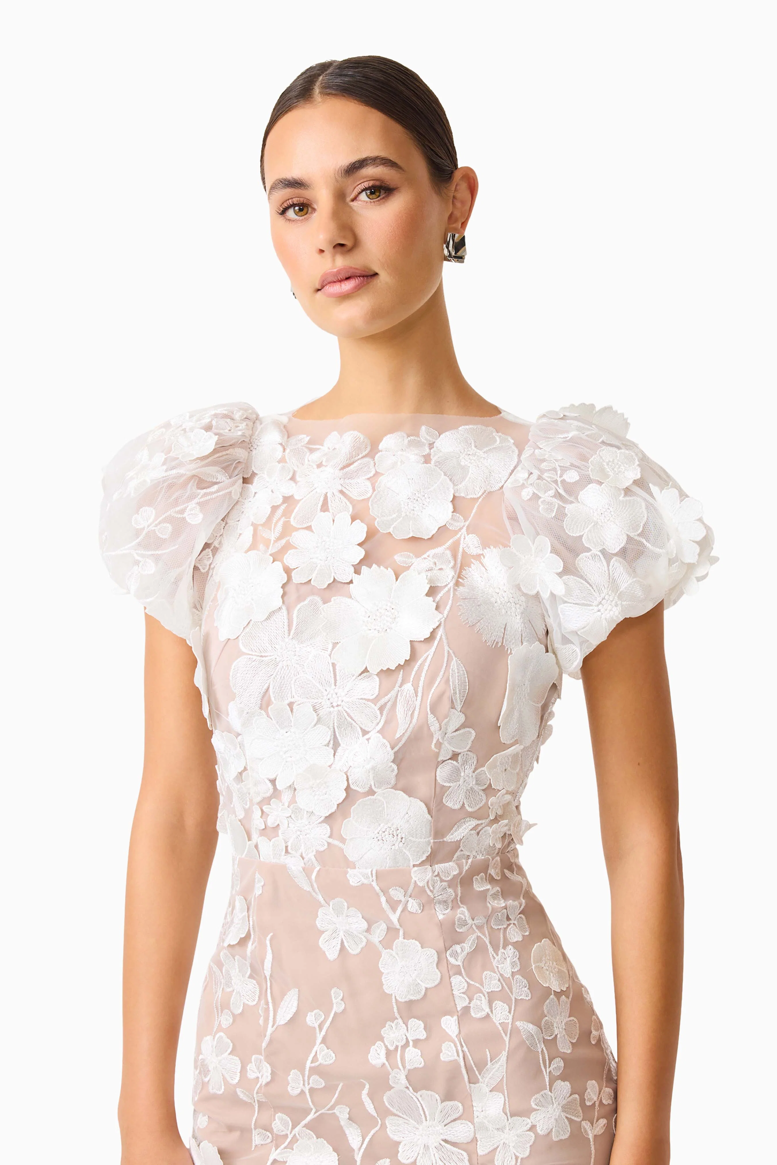 Astraea 3D Lace Maxi Dress In White