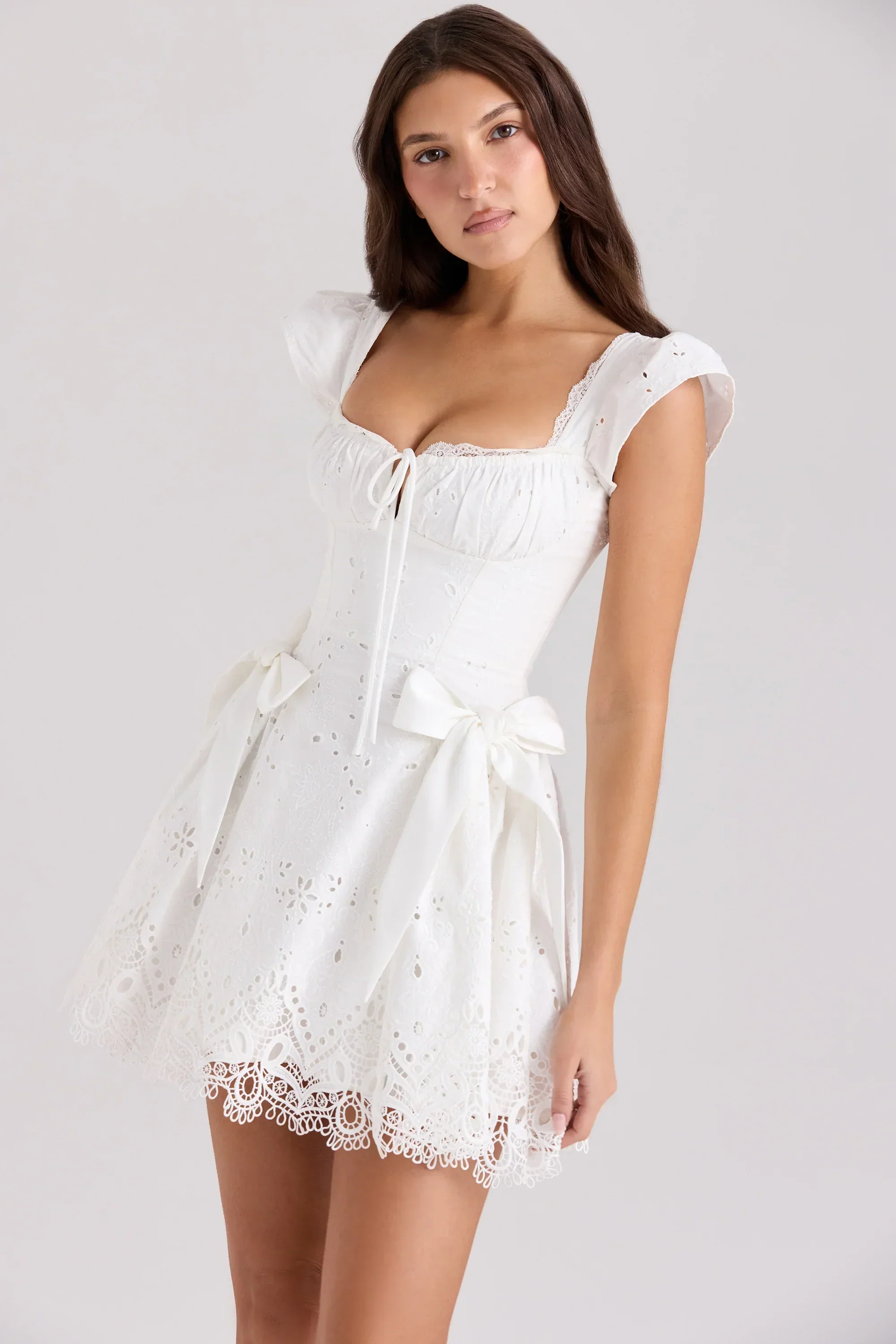 White Broderie Anglais Frill Mini Dress - luluinthesky