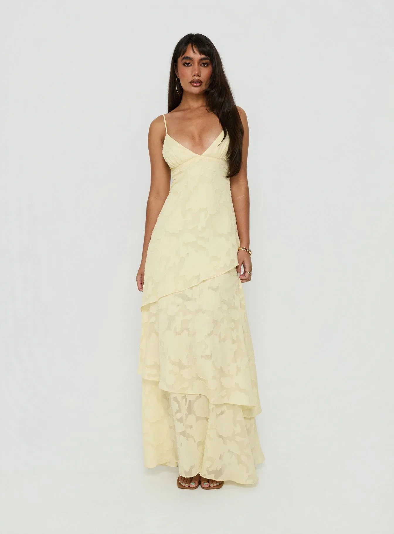 Lyricah Tiered Tie Back Maxi Dress Yellow - luluinthesky