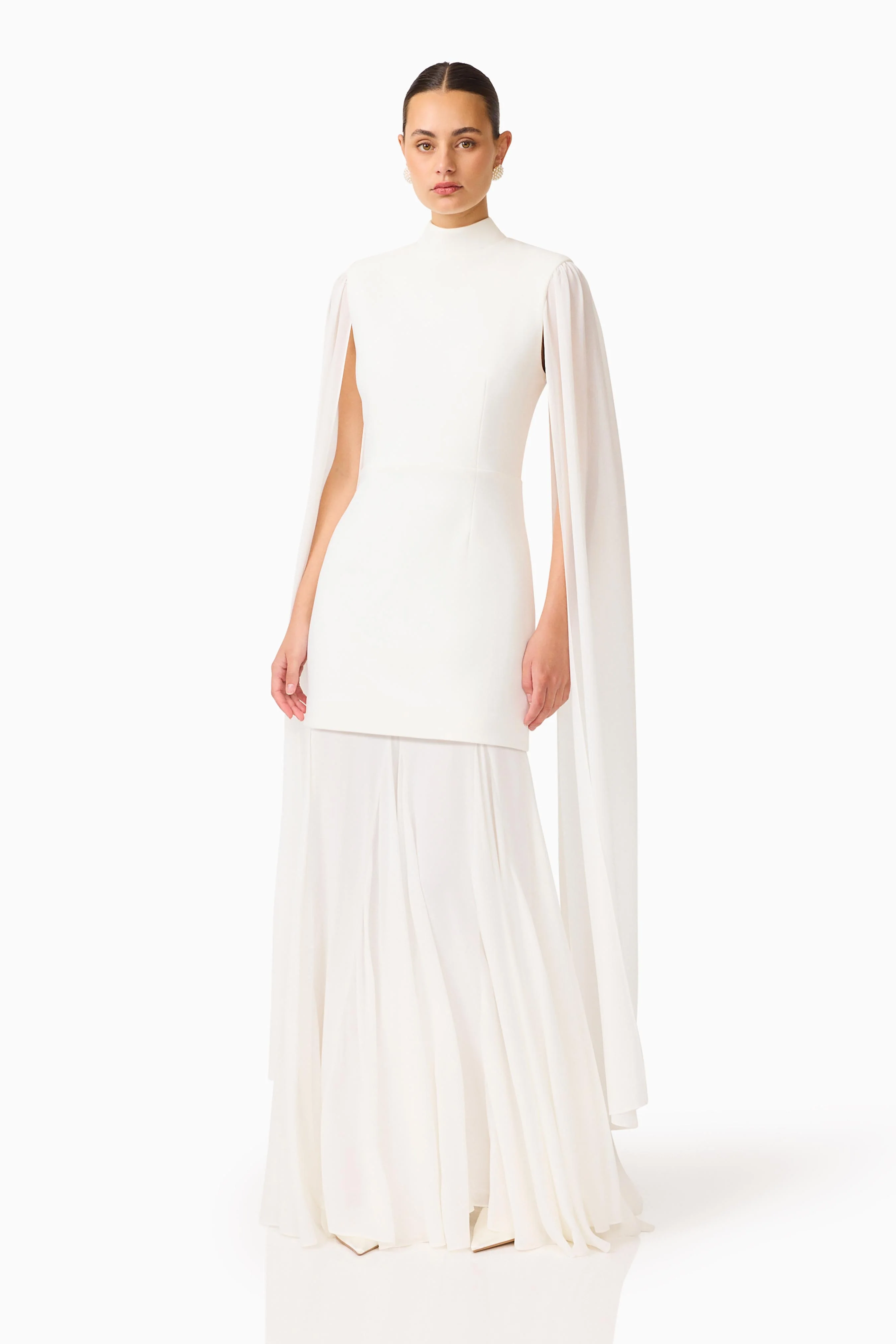 Odelia Cape Sleeve Gown in White