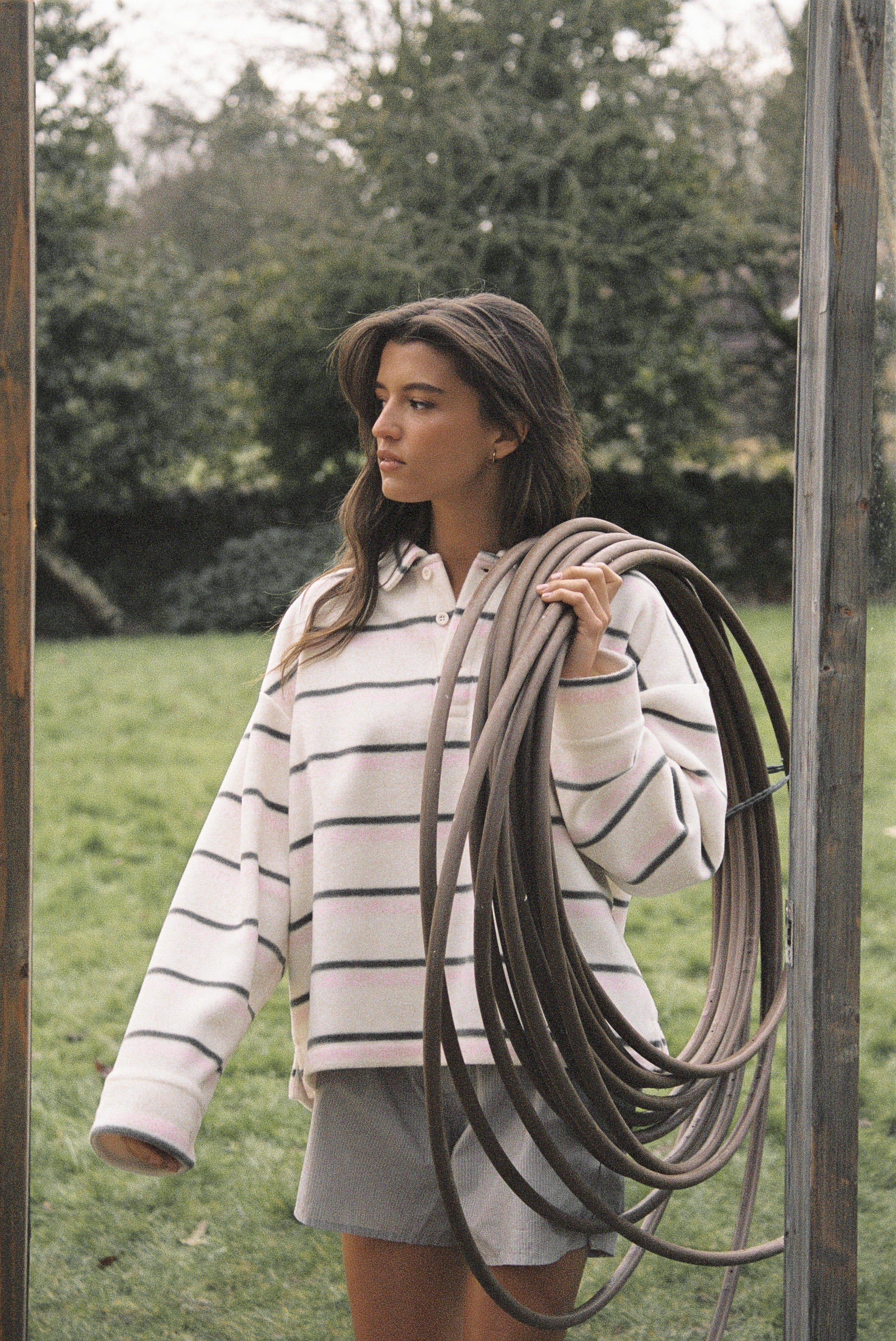 Folk Fleece Shirt in Bunny Stripe