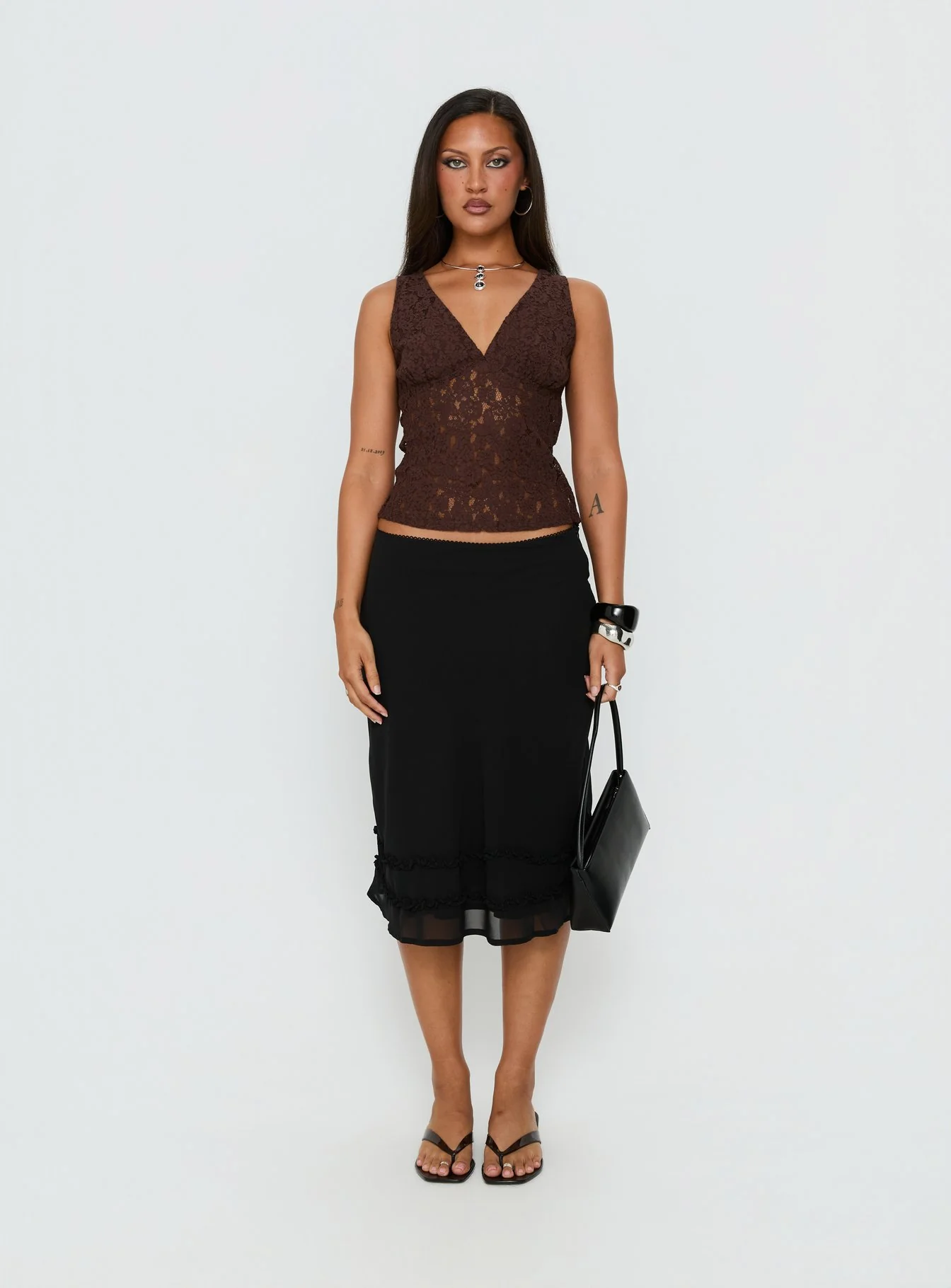 Clarabella Frill Midi Skirt Black