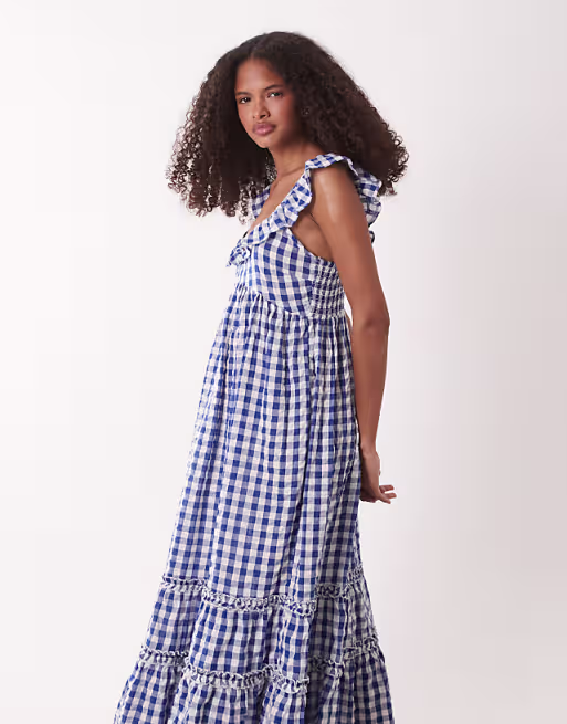 Accessorize gingham print midi beach dress in navy blue