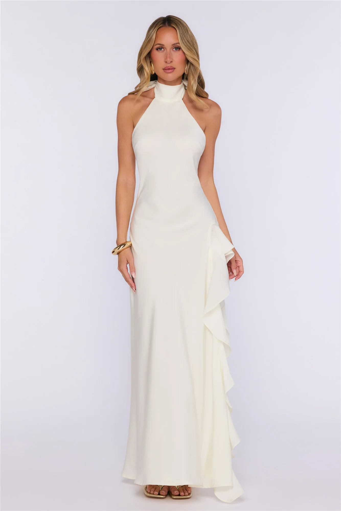 Dreamlight Halter Satin Maxi Dress Ivory