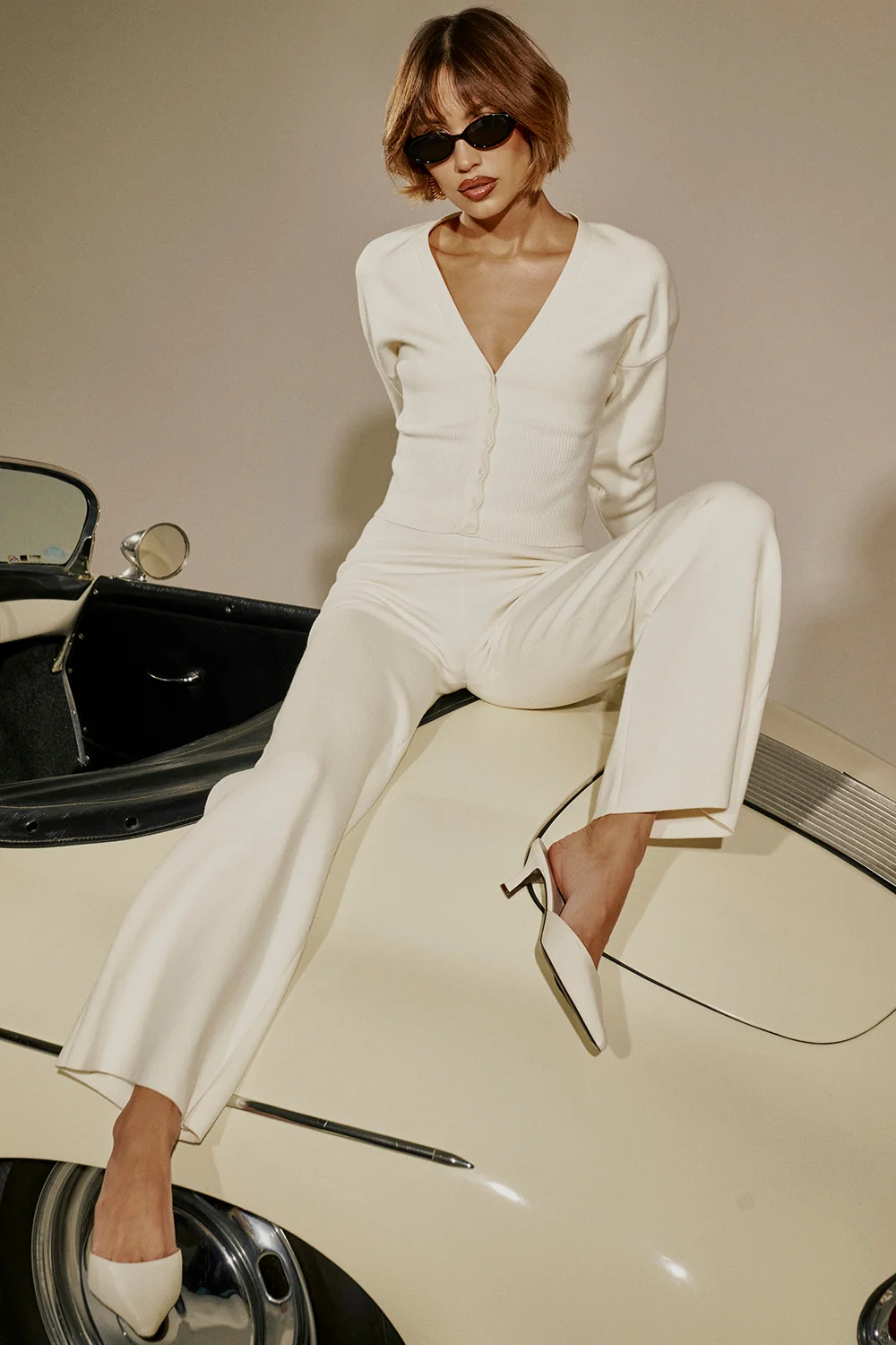 Off White Cotton Knitted Trousers