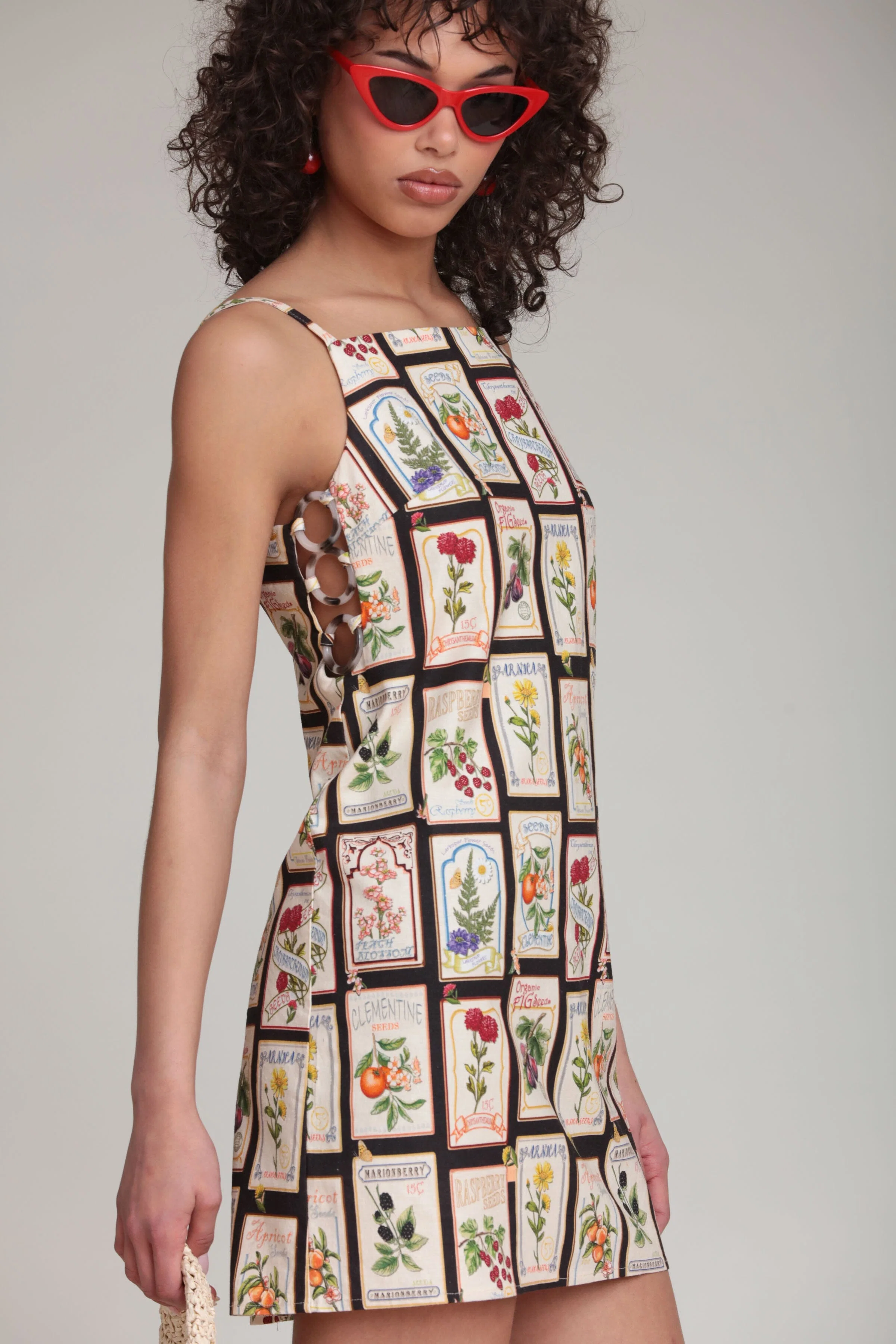 Linen Blend Fruit Floral Mini Shift Dress