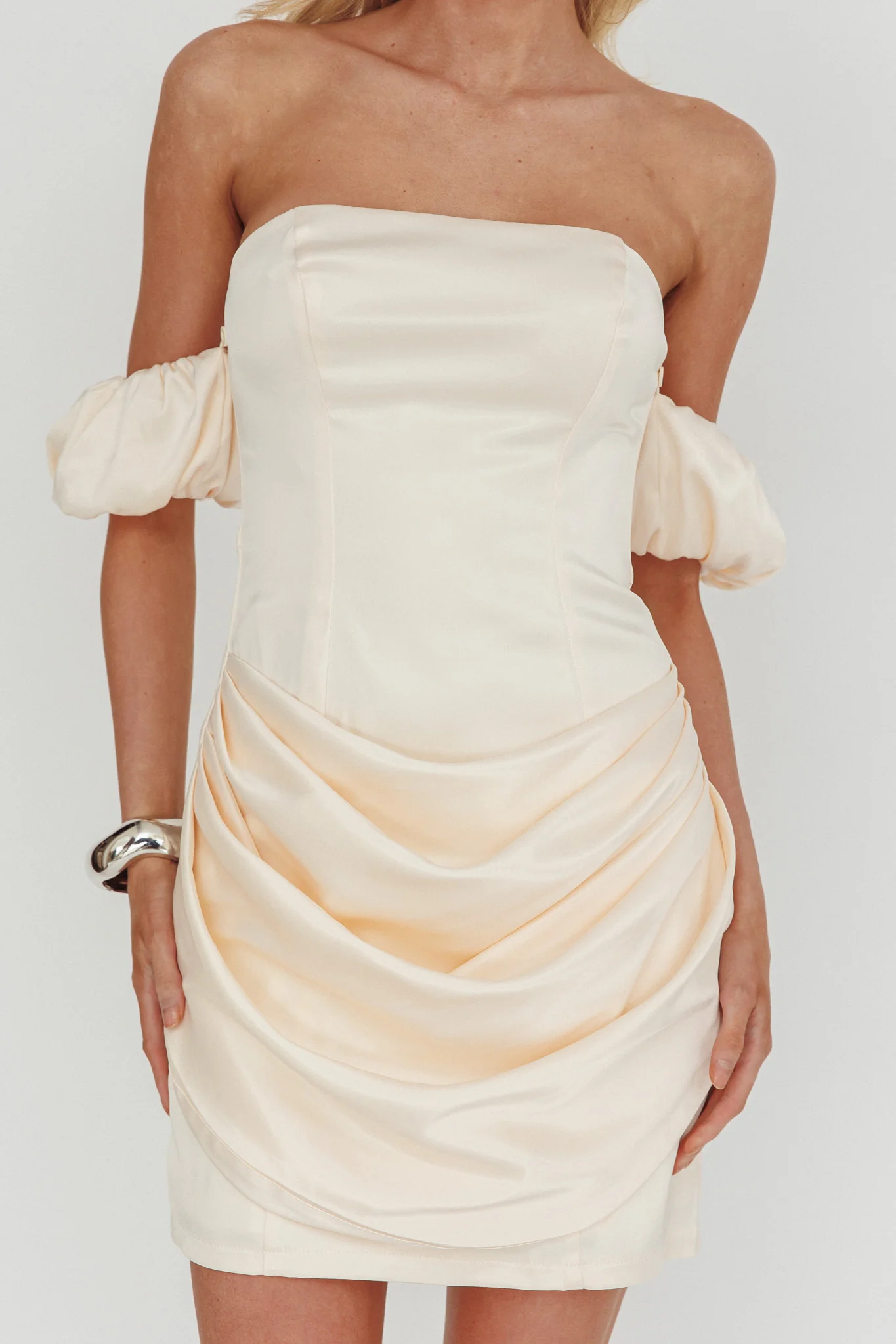 Everly Off-Shoulder Drape Mini Dress Cream