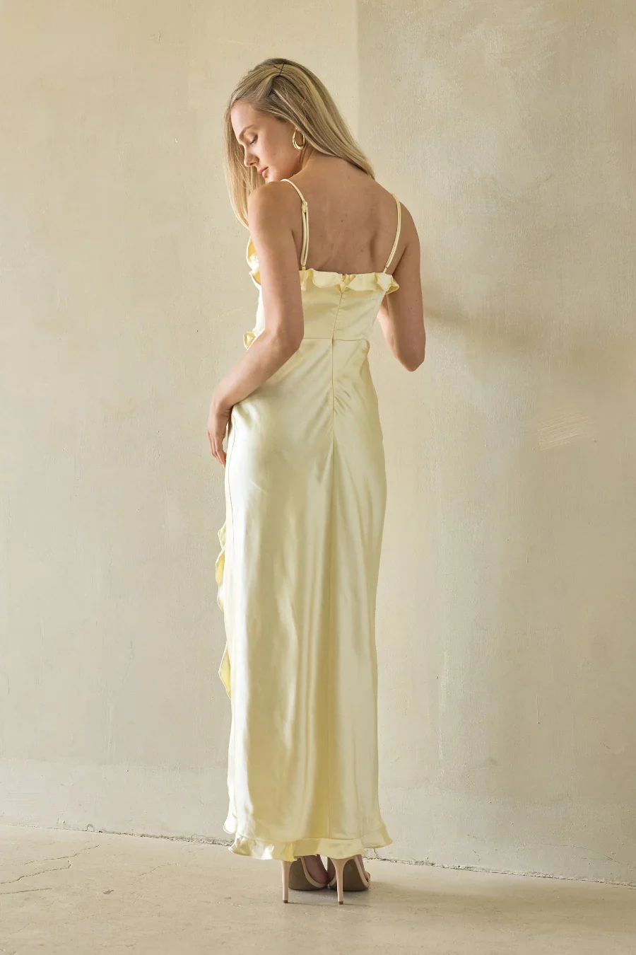 Adrianna Satin Ruffle Maxi Dress