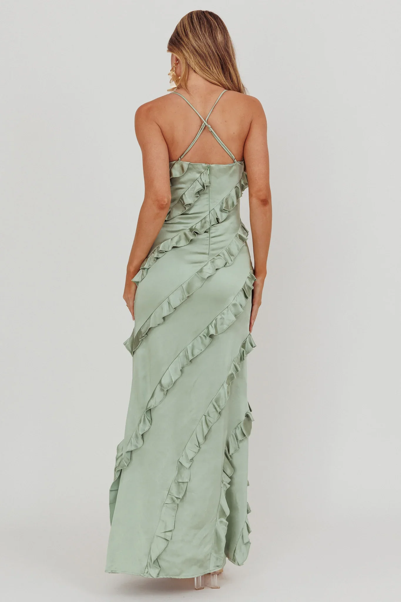 Arrabel Ruffle Trim Maxi Dress Sage