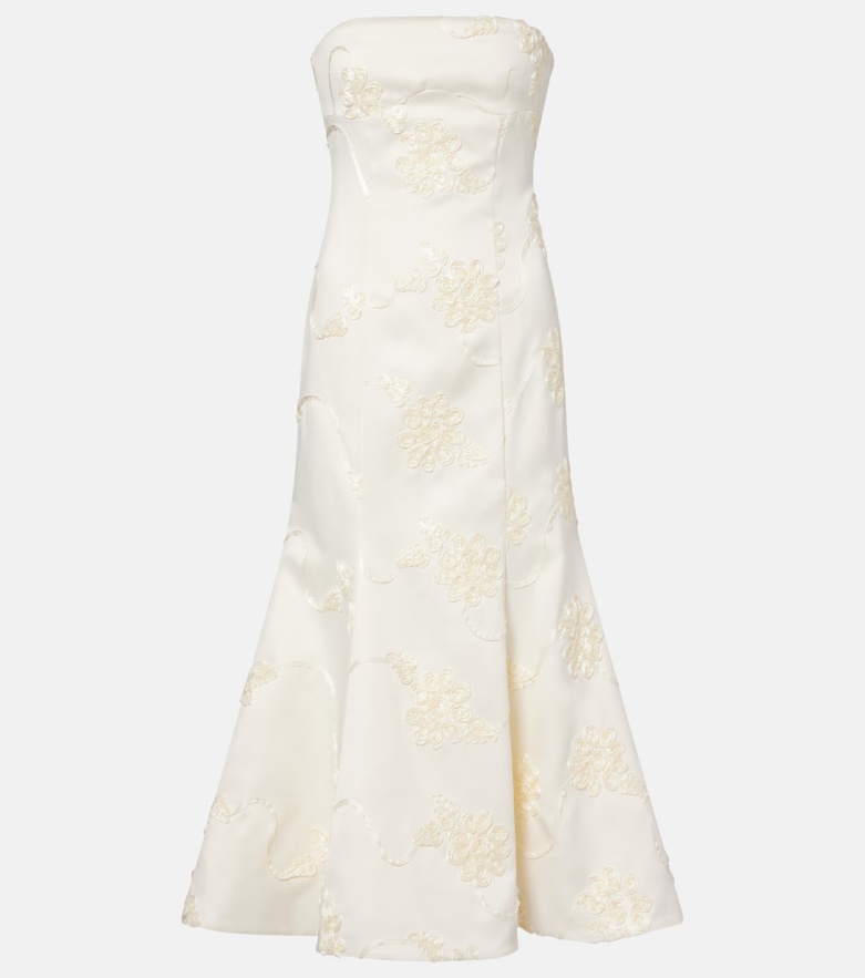 Rotate Bridal floral-appliqué satin midi dress