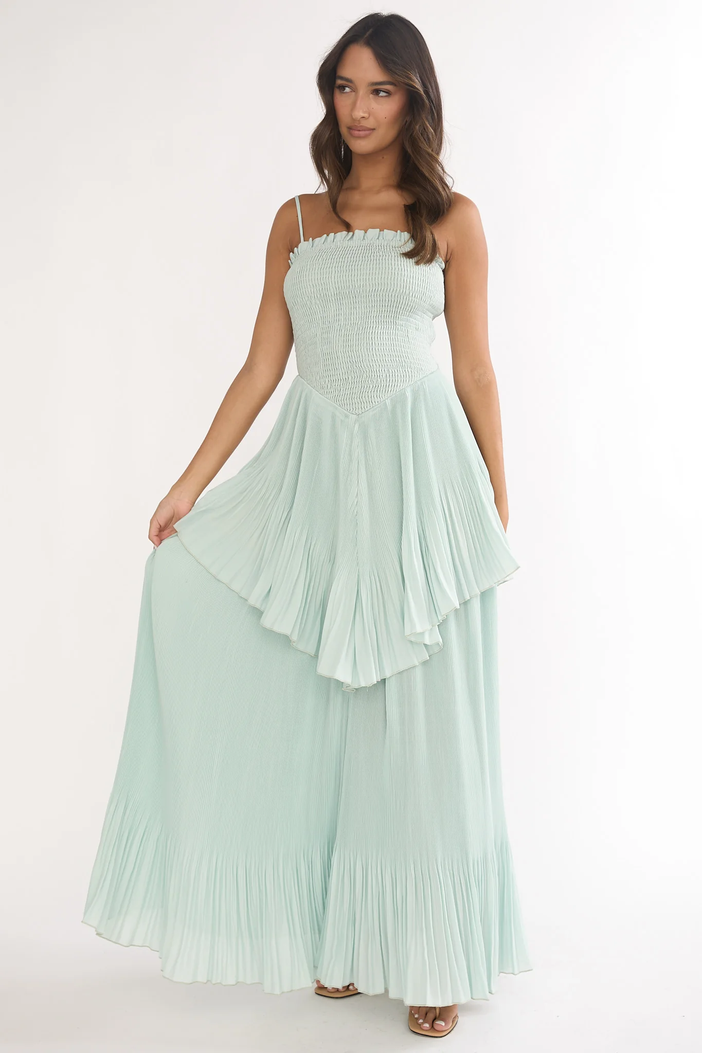 Delin Smocked Layered Maxi Dress Sage - luluinthesky