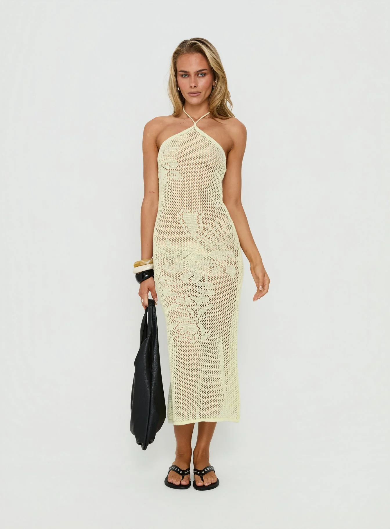 Sebelle Halter Crochet Maxi Dress Yellow
