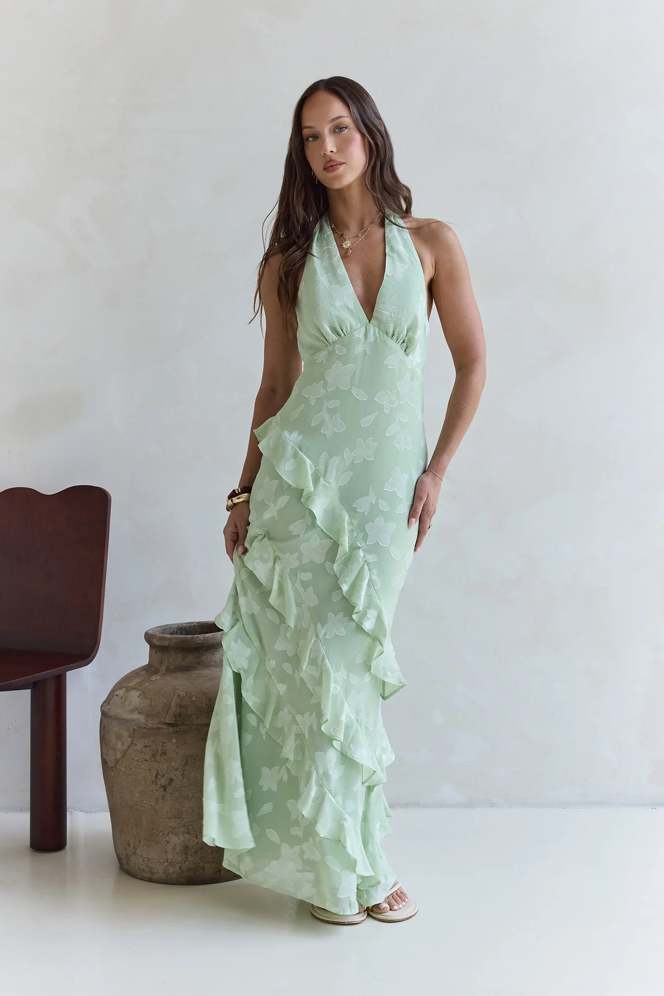 Dream Catchers Halter Maxi Dress Green - luluinthesky