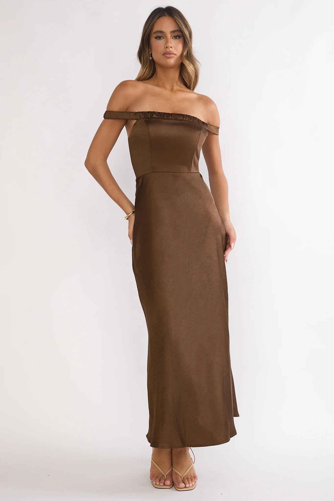 Cari Off-Shoulder Strap Maxi Dress Chocolate