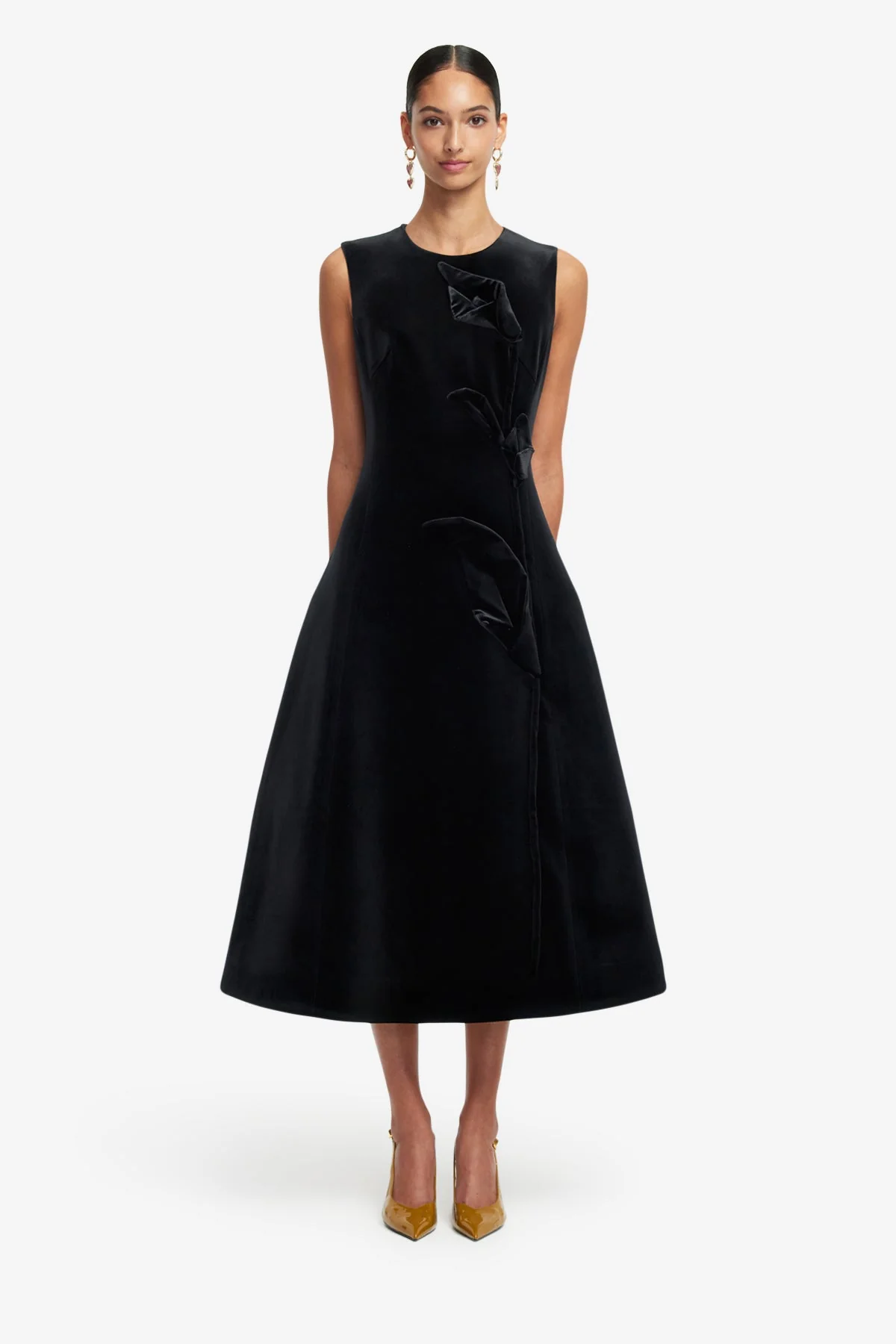 Cleo Velvet Sleeveless Midi Dress - Ebony