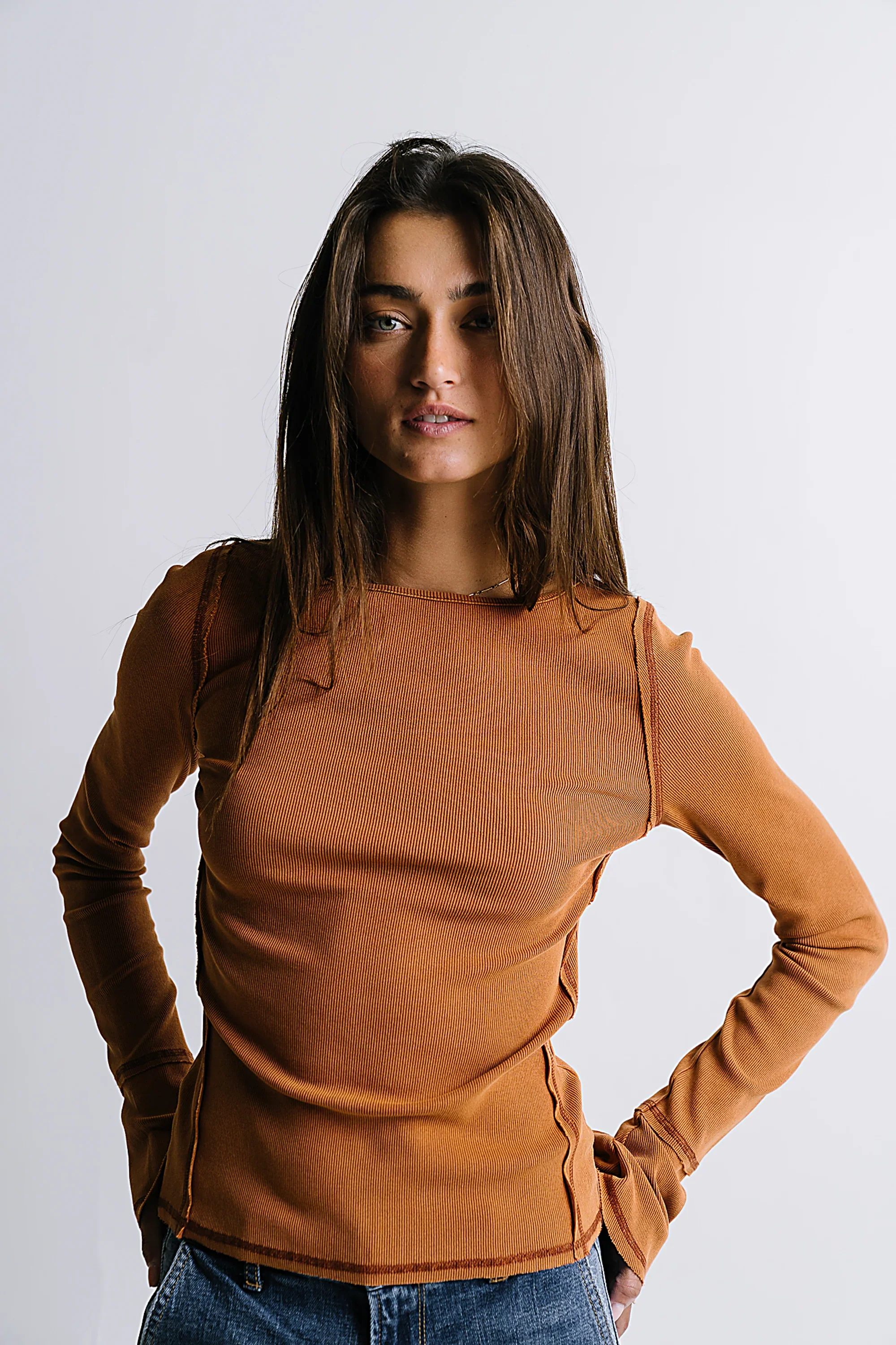 Toby Ribbed Top in Rust