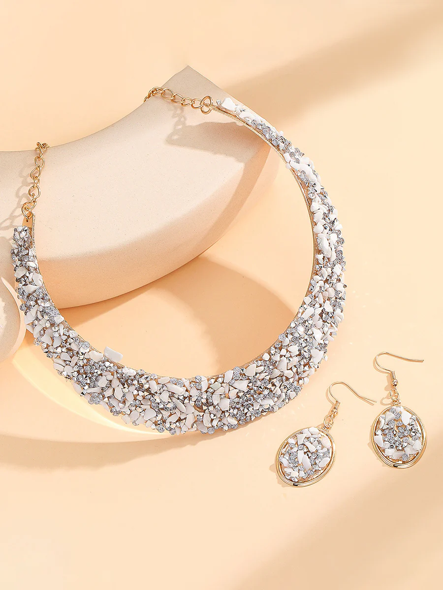 Irregularity Geometric Rhine Stones Shiny Earrings Accessories Necklaces Accessories Sets