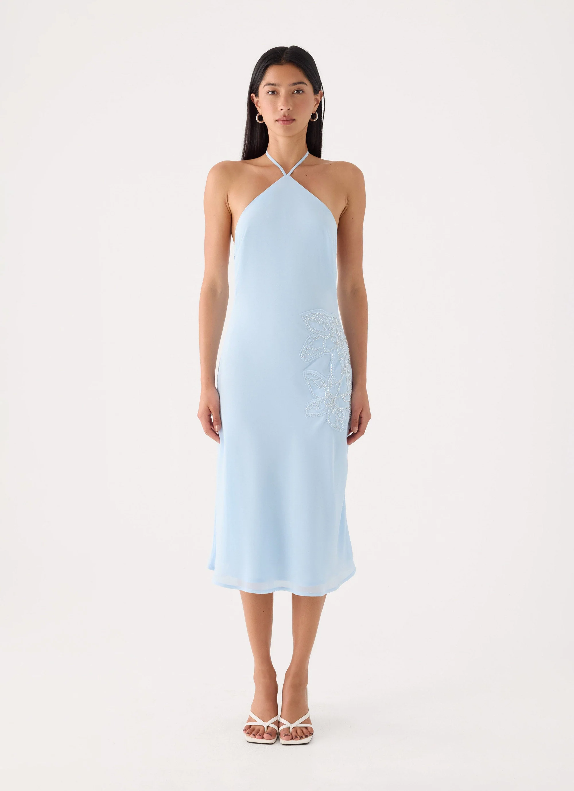 Valeska Beaded Midi Dress - Blue - luluinthesky