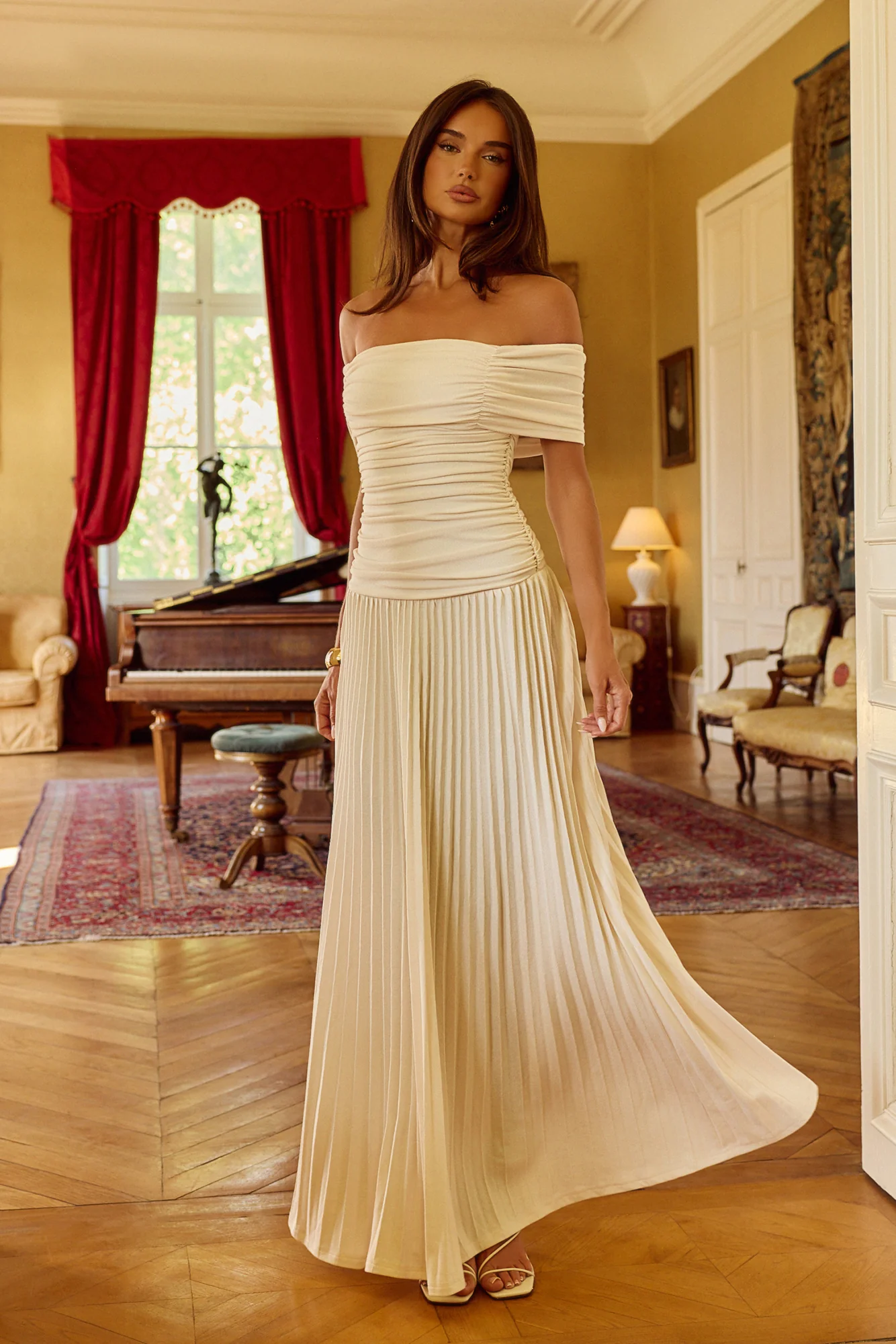 Wishes In The Wind Off Shoulder Maxi Dress Cream - luluinthesky