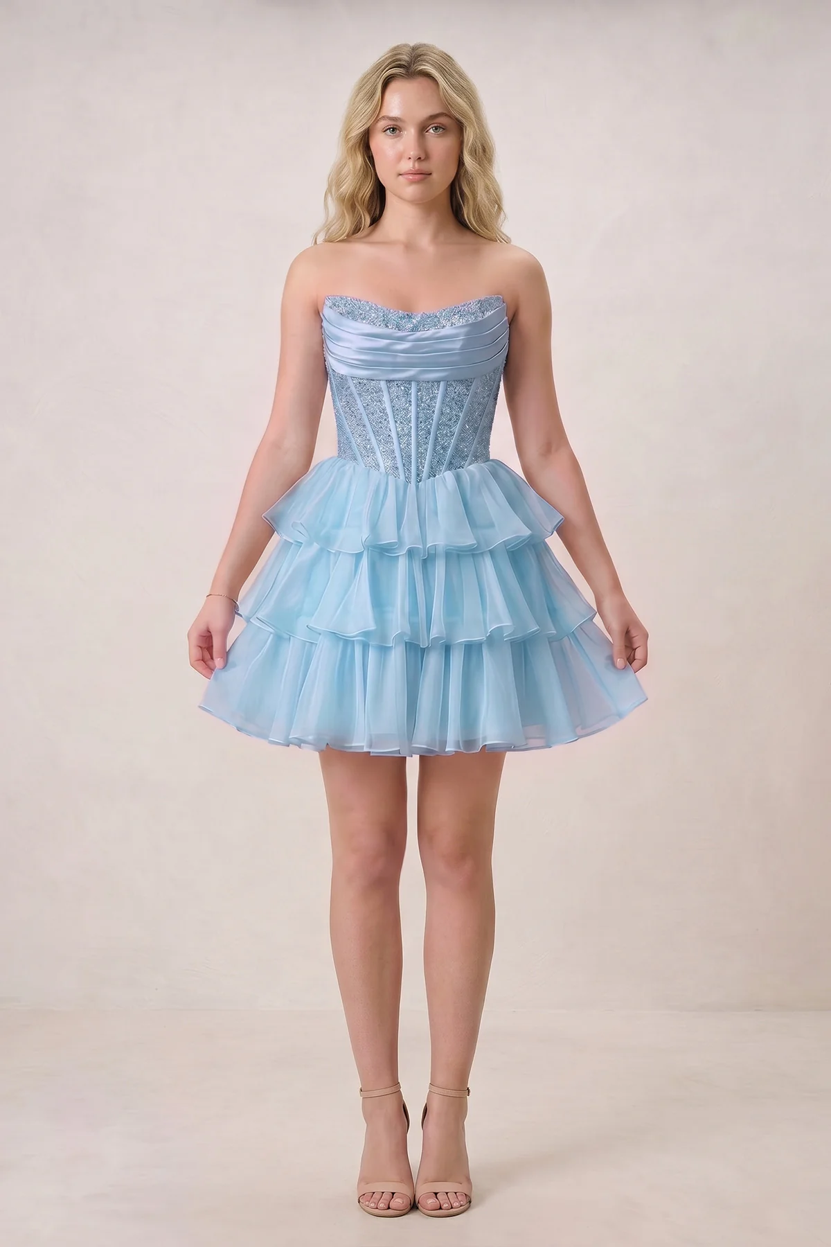 Black Strapless A Line Chiffon Beaded Mini Homecoming Dresses With Ruffles