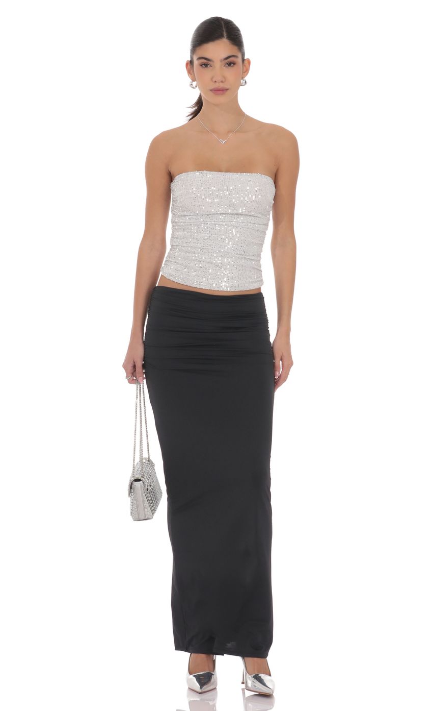 Ruched Bodycon Maxi Skirt in Black - luluinthesky