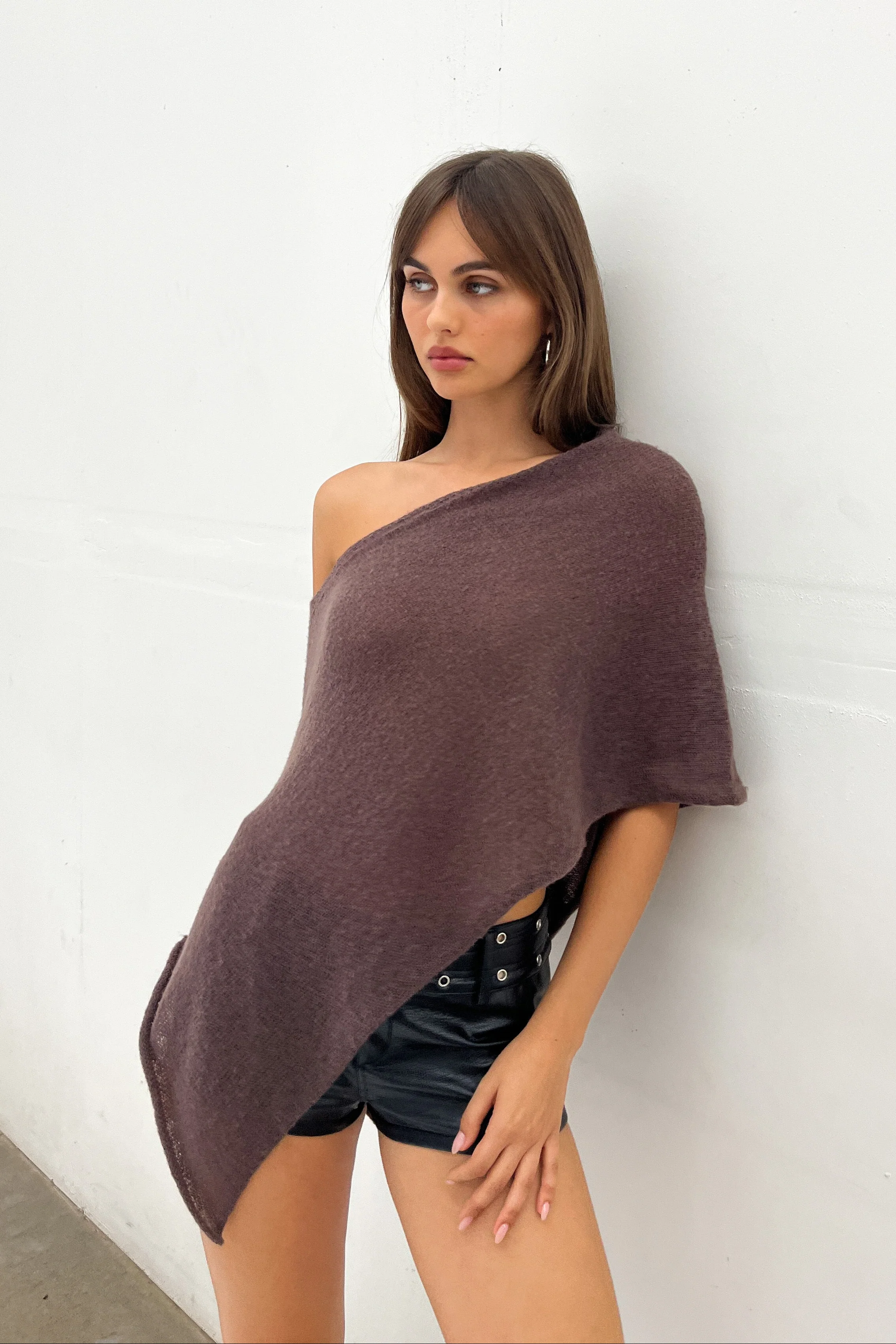 Asymmetric Sheer Knit Poncho