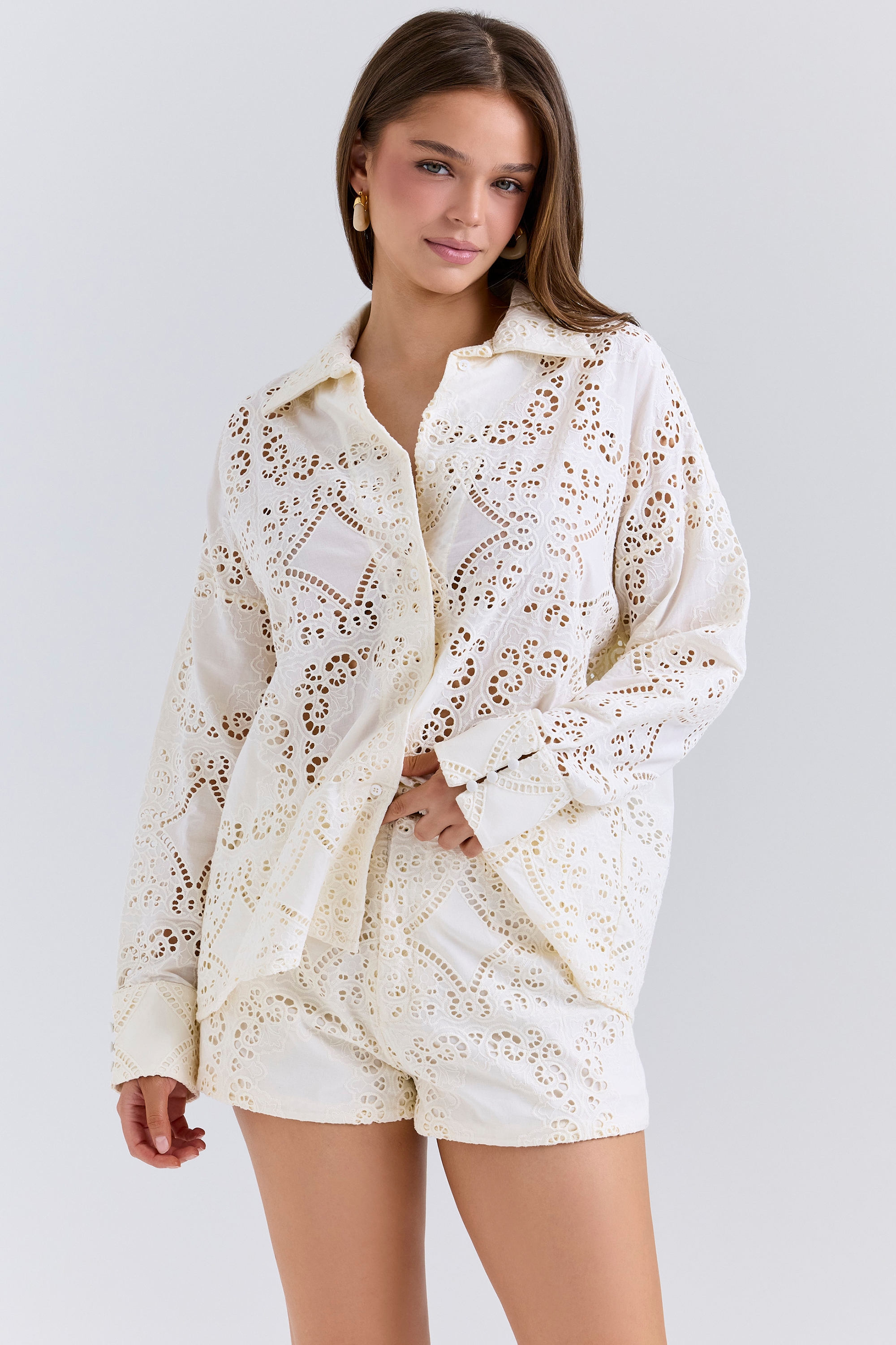 white cotton broderie anglaise shirt