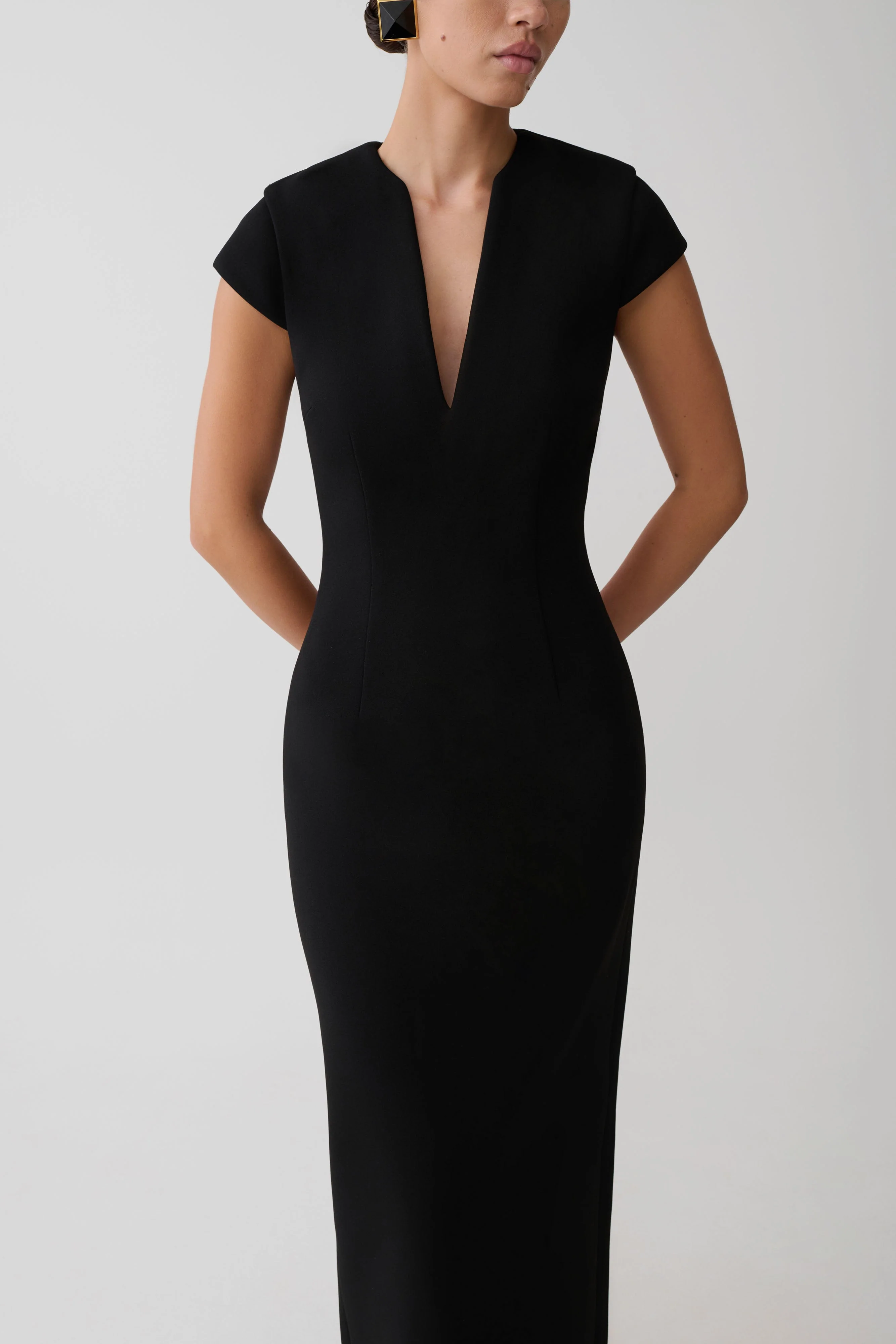 Briella V Neck Suiting Maxi Dress - Black