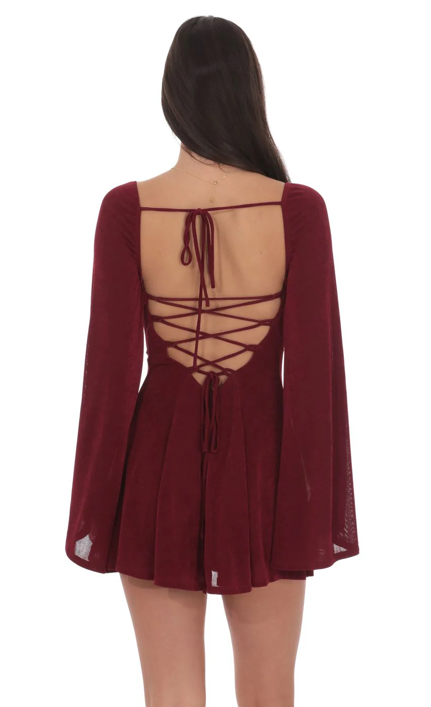 Slinky Flare Sleeve Dress in Burgundy - luluinthesky