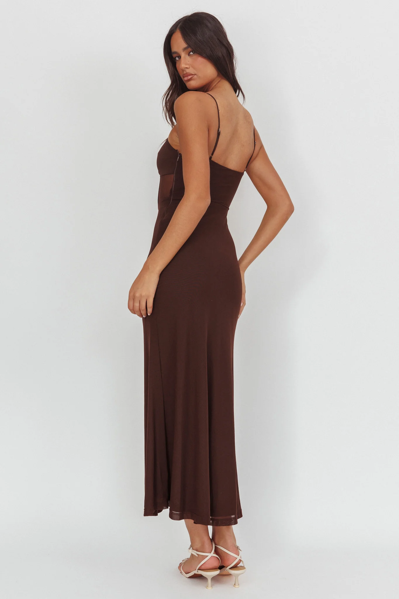 Such A Libra Sheer Bodice Maxi Dress Chocolate - luluinthesky