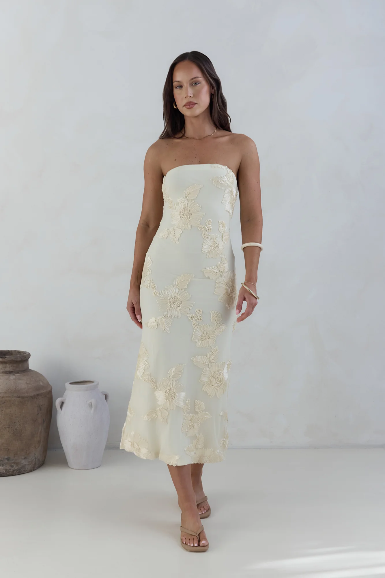 Golden Voyage Strapless Midi Dress Yellow - luluinthesky