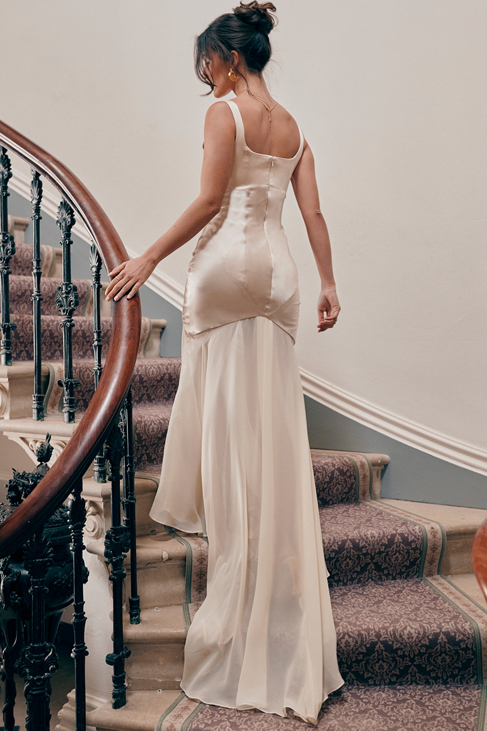 Champagne Chiffon Floor Length Gown