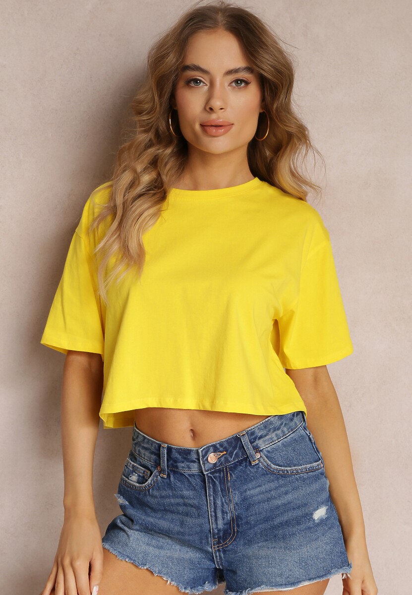 Żółty T-shirt o Fasonie Cropped Oversize Brighta